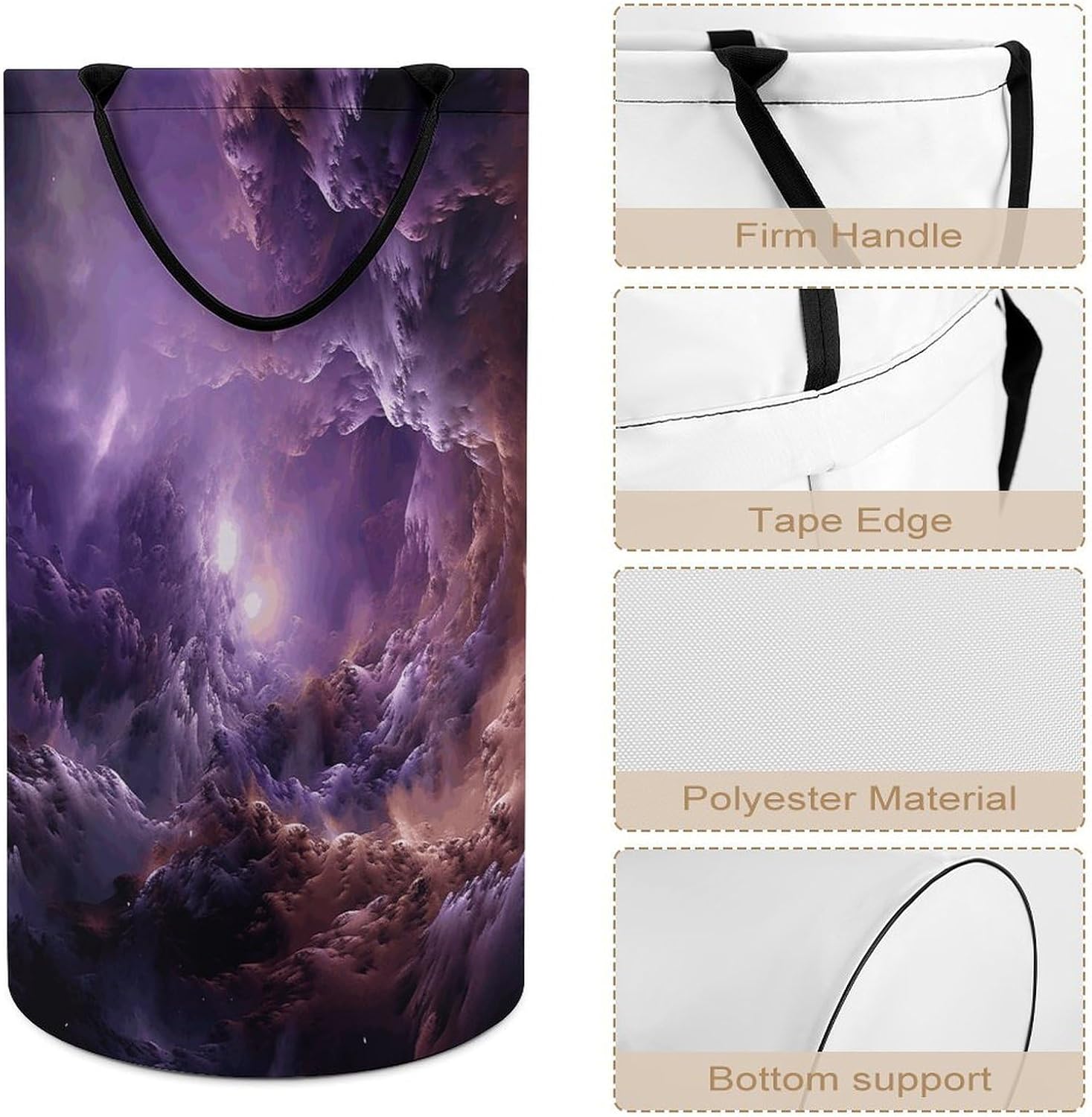 Purple Galaxy Laundry Hamper with Handles Freestanding Large Laundry Basket Collapsible Clothes Hamper Waterproof Clothes Basket for Family Bathroom Decor Storage 86L