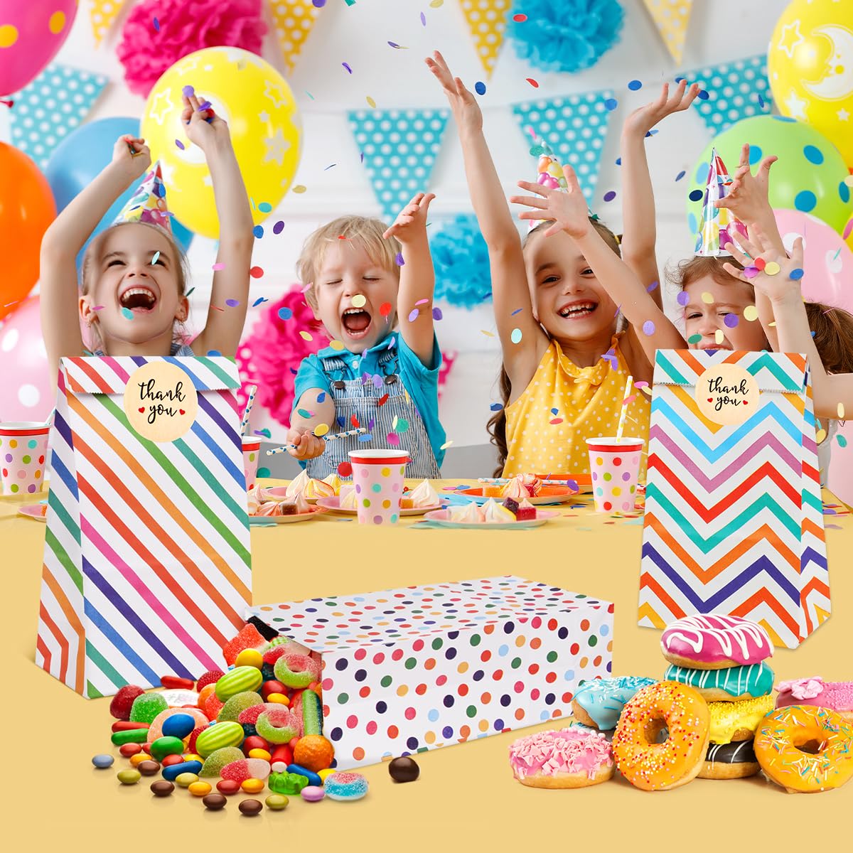 Flintronic 25PCS Bolsa de Regalo, Bolsa de Papel Cortada, con Lindas Pegatinas, Bolsas de Fiesta para Fiestas Infantiles, Cumpleaños, Navidad