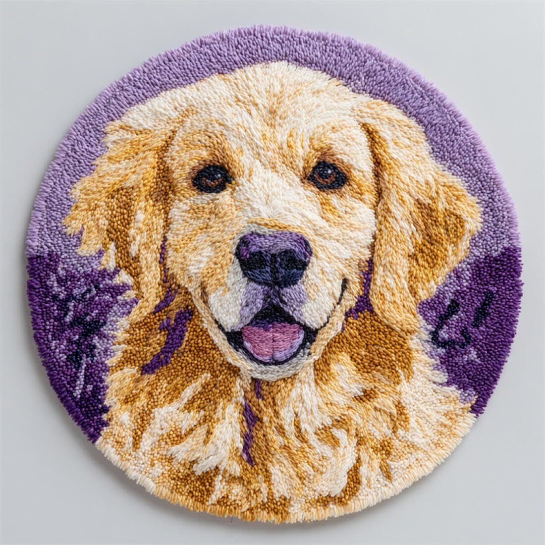Rqwybcaxn DIY Latch Hook Rug Making Kits for the Elderly Animal Embroidery Set Golden Retriever Portrait 100x100cm Round Tapestry with Crochet Hook Hallway Craft Gift