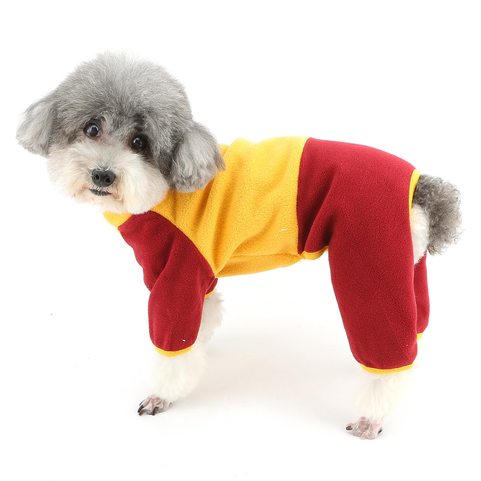 Zunea Patchwork Fleece Dog Sweater Jumpsuit for Small Dogs Puppy Pyjamas Jumper with Leash Ring Soft Warm Winter Fall Clothes Outfits Pullover Cold Weather Pajamas Chihuahua Pet Apparel Yellow L