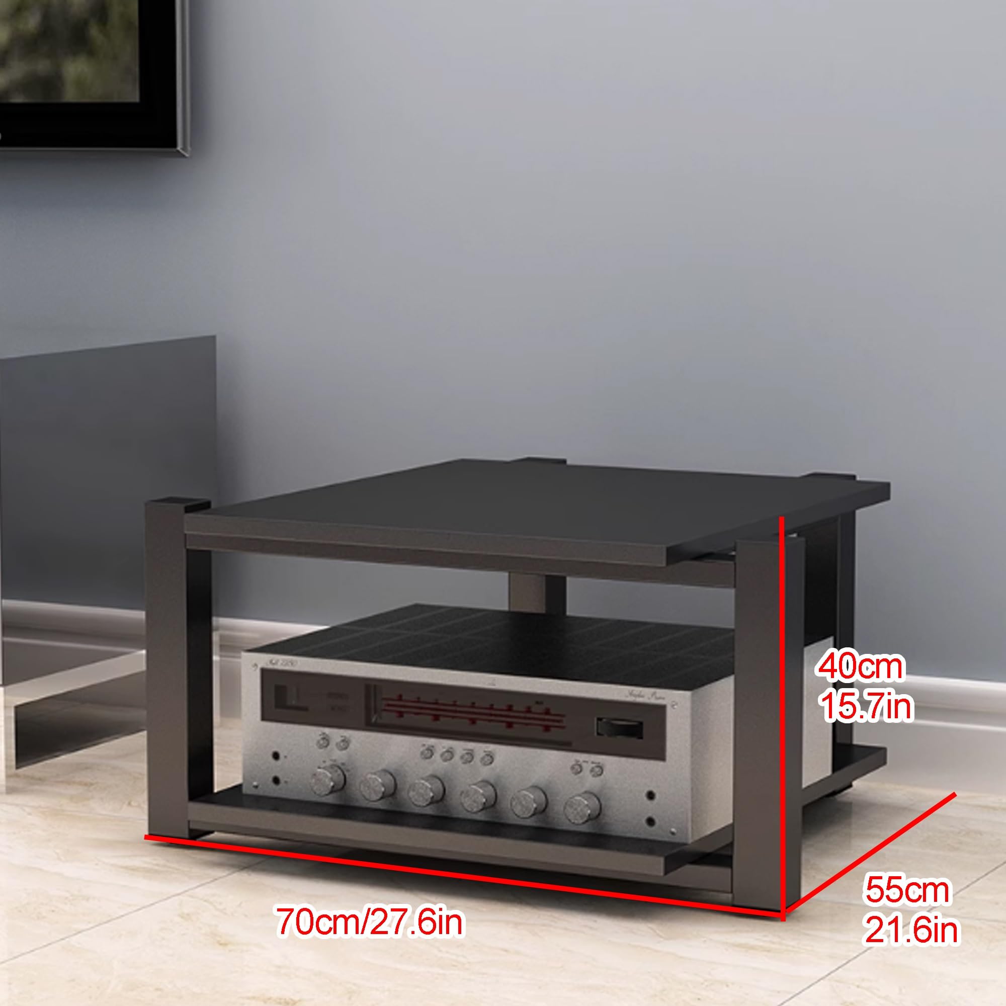 Soporte multimedia AV – Estantería de vídeo, gabinete rage nizer para el hogar, oficina, teatro y sala de grabación, soporte para CD/DVD, negro (70 x 55 x 40 cm)