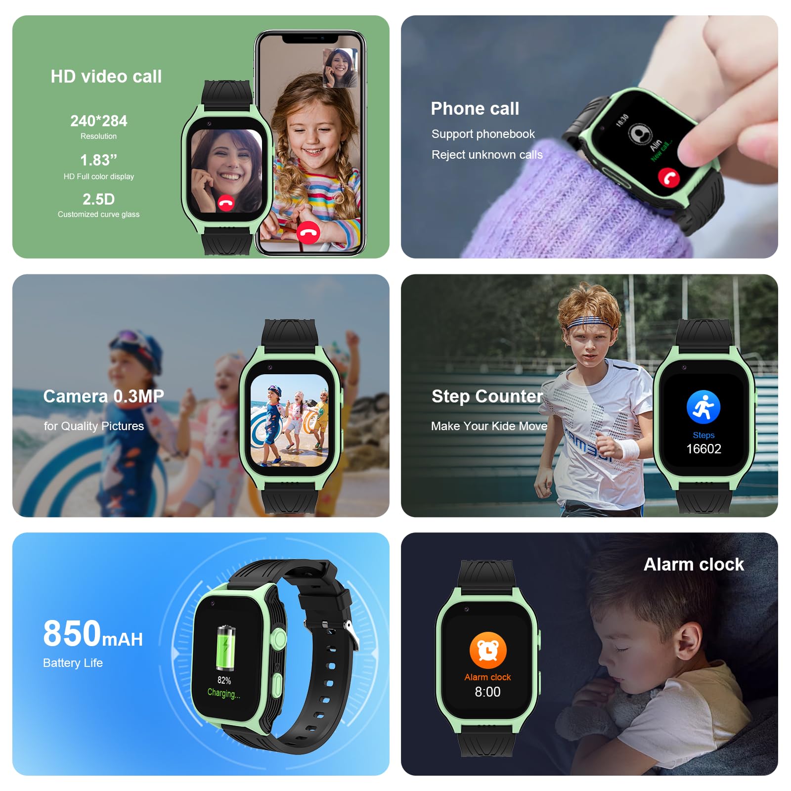Reloj inteligente 4G seguro para niños con rastreador GPS Whatsapp de 1.8 pulgadas, pantalla táctil grande, WiFi, llamadas, chat de video por voz, SOS, Bluetooth, alarma, podómetro, música, reloj