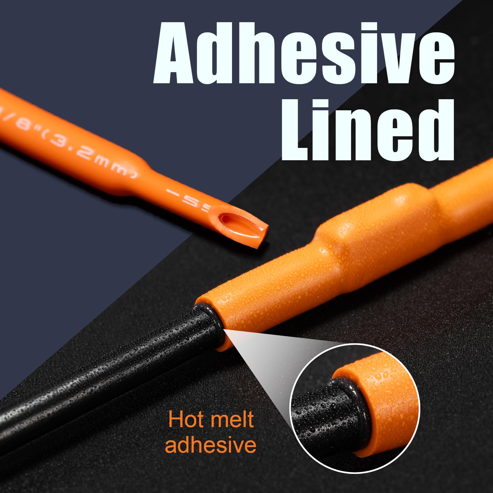 Schrumpfschlauch-Set, 6 Größen, Verhältnis 3:1, selbstklebend, gefüttert (1, orange, 30 cm je Größe (2 x 0,2 m