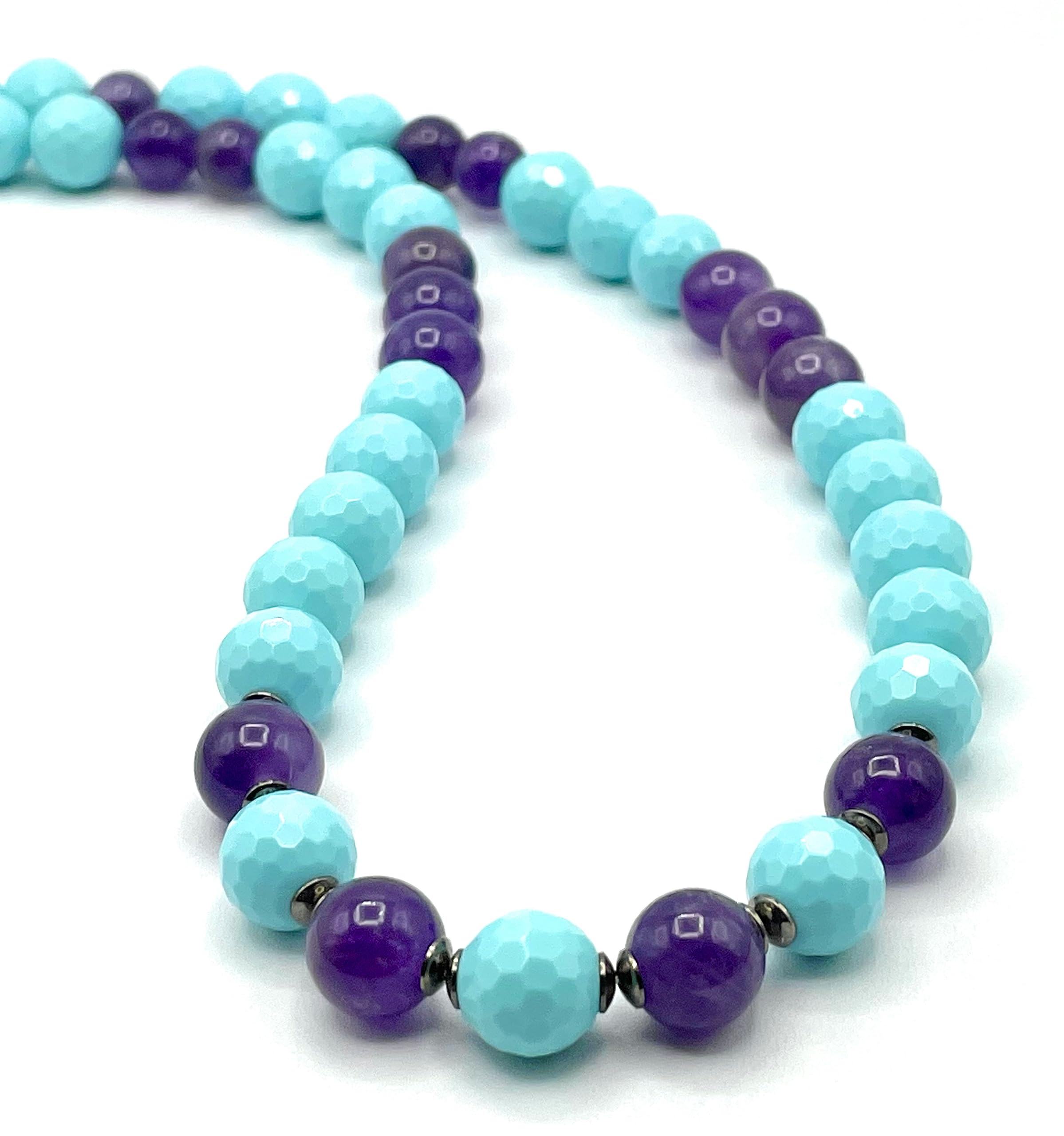 Türkisfarbene Halskette, Amethyst-Choker, italienischer Schmuck, 925er Sterlingsilber, Sommer-Bijoux, Jubiläumsgeschenk für Sie, hergestellt in Italien
