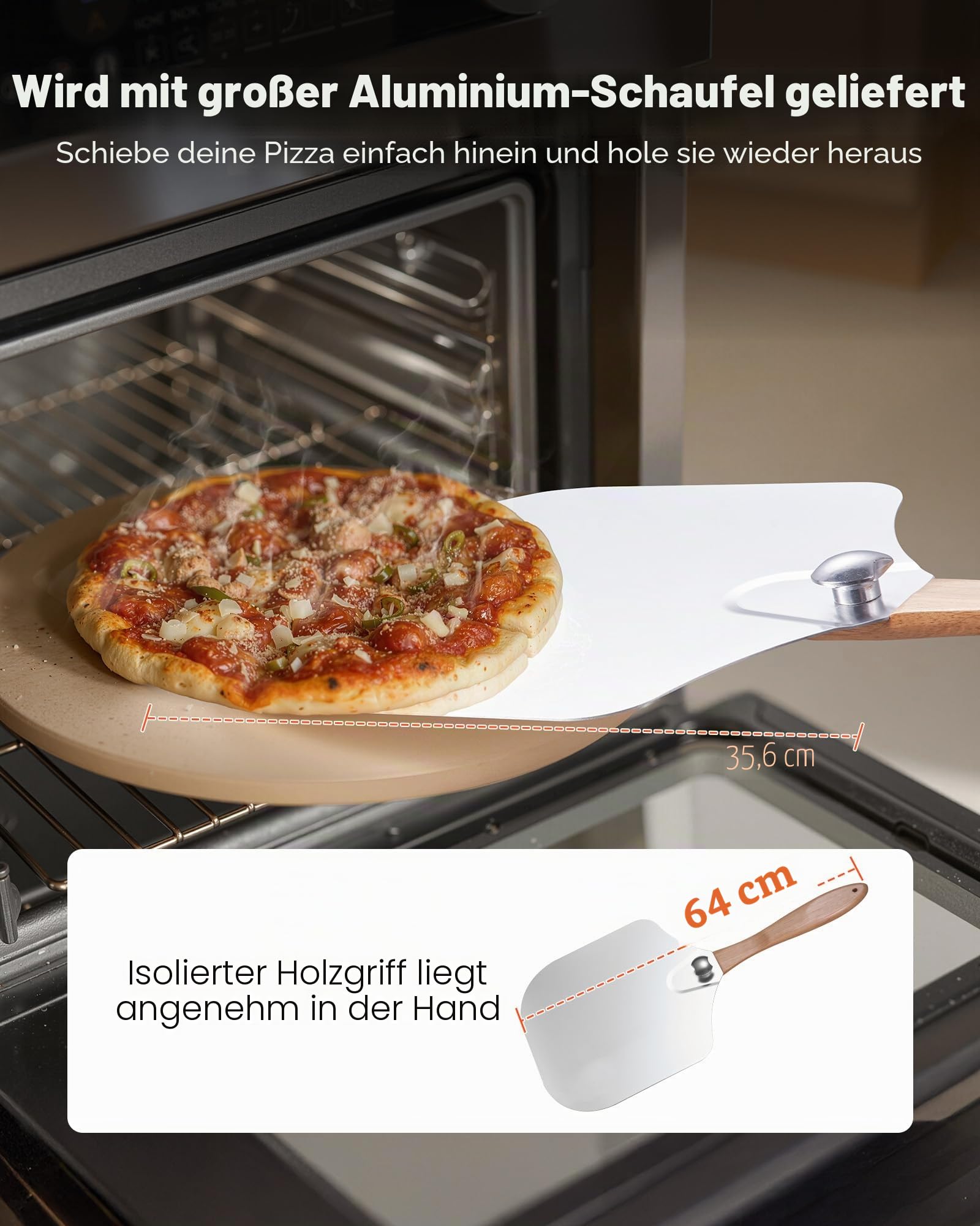 VEVOR Pizzastein Backstein 381 x 381 mm, runder Cordierit-Pizzastein, große Steinplatte mit Schaber & Aluminiumschaufel, 17 mm dick, hitzebeständig, geeignet für Küchenofen Brotbacken Pizzabacken