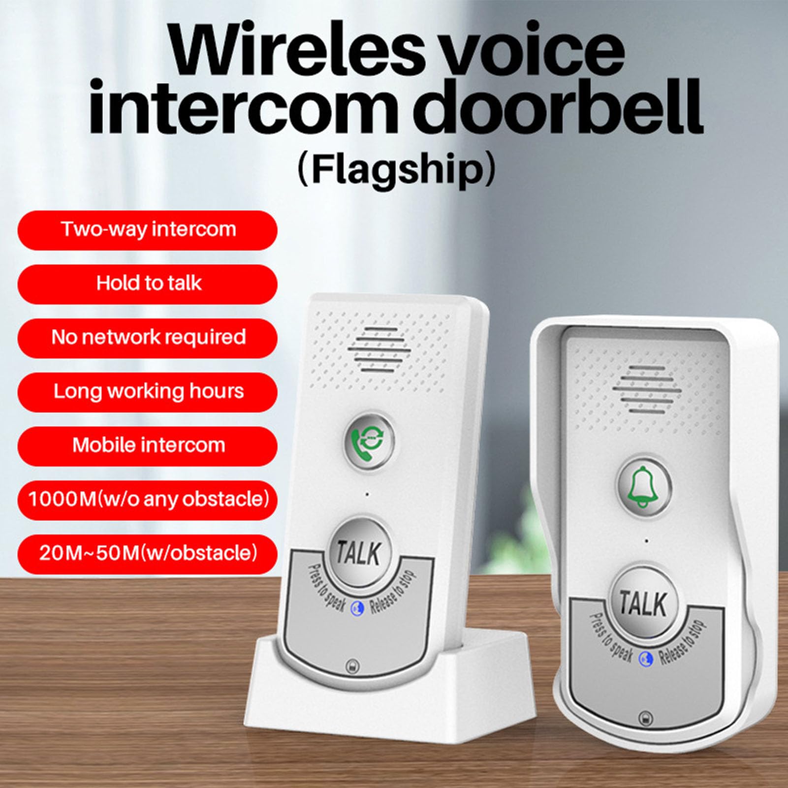 Tangxi Sonnette sans Fil, Sonnette D'interphone Vocal à 2 Voies (White)