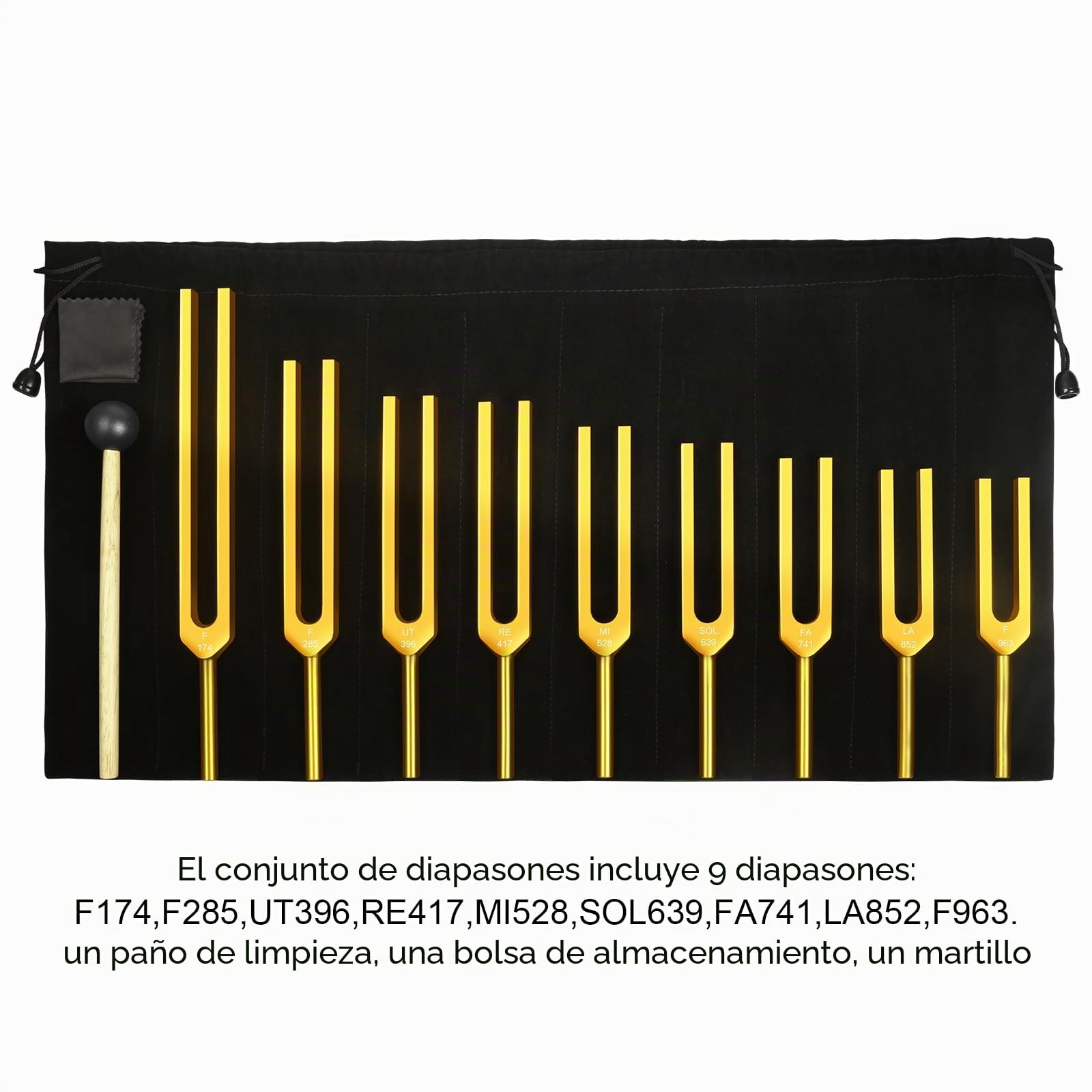 Juego de Diapasón, Juego de 9 Diapasón 174Hz a 963 Hz para Terapia de Sonido, Pruebas de Audición, Meditación, Instrumento Afinador, Yoga, Herramientas de Equilibrio Energético, etc.