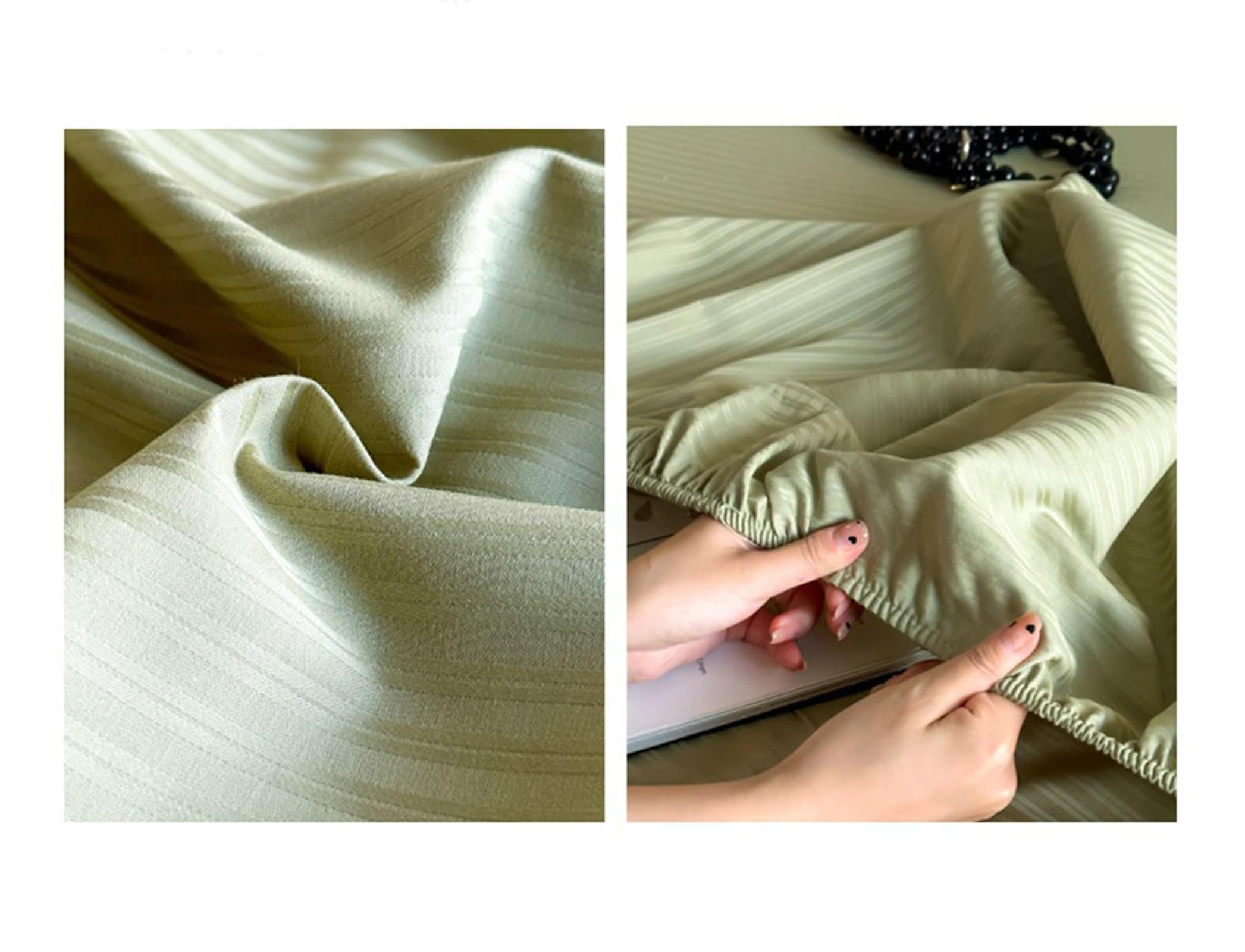 AMDXD Bettlaken 120x200cm Atmungsaktiv, Streifen Muster Spannbettlaken Topper Einfarbig Grün Matratzenschutz, Langstapelige Baumwolle Laken für Bett für Boxspringbett & Topper