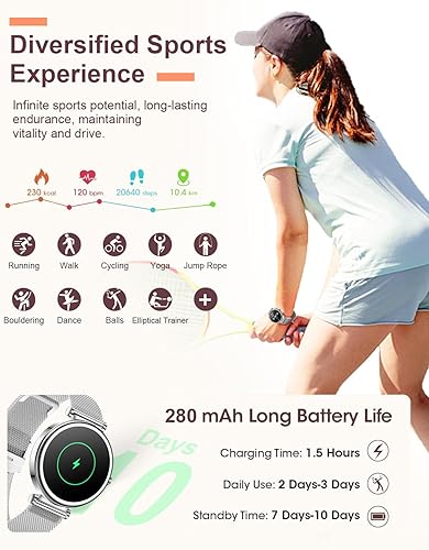 Miniatura 4 de Reloj inteligente pequeño para mujer con llamada Bluetooth, reloj inteligente de 1.27 pulgadas para mujer, más de 120 modos deportivos, contador de