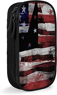 Astuccio portapenne con bandiera americana stelle patriottiche, minimalista, con cerniera, per università, scuola, ufficio, nero
