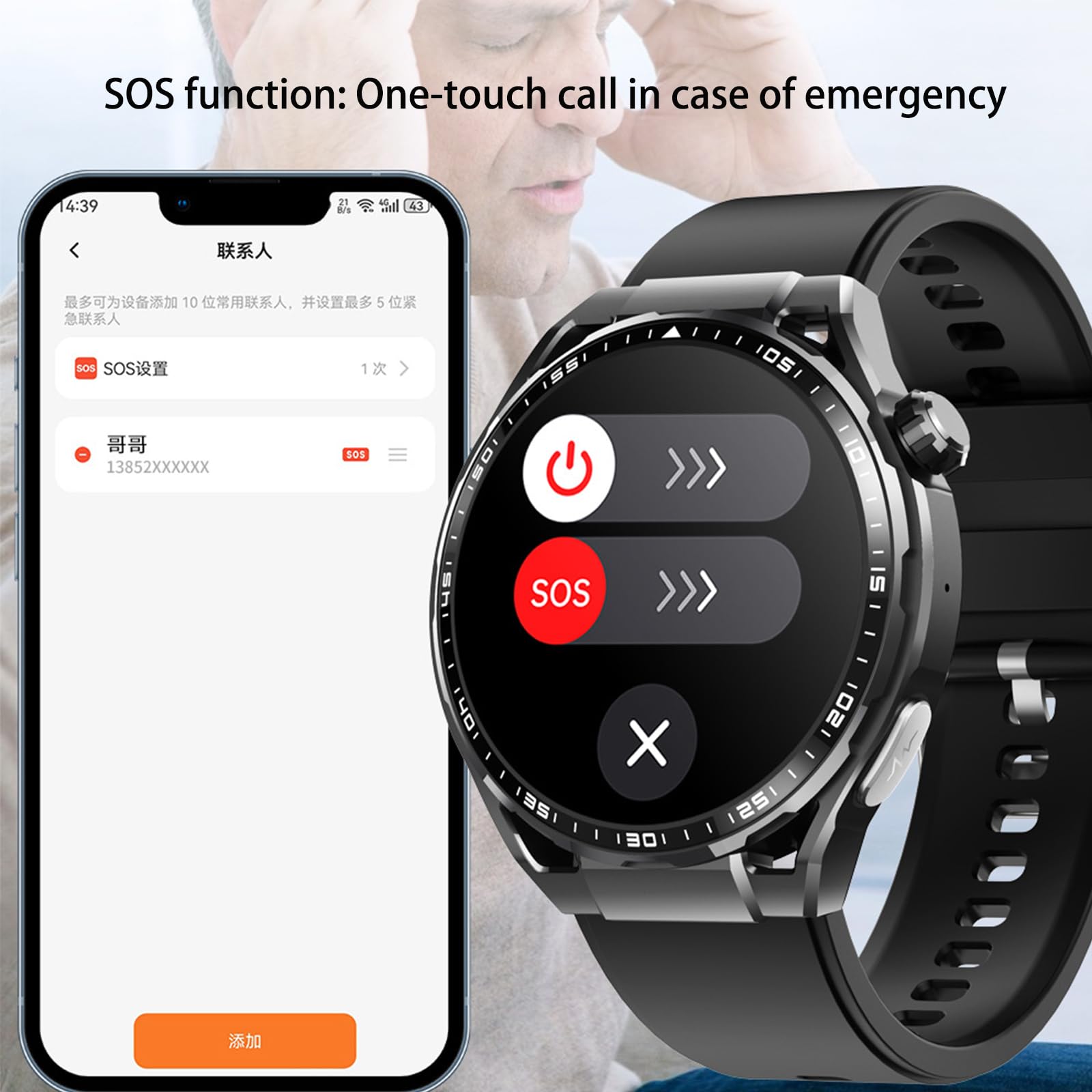 Smartwatch Dla Mężczyzn 1,55 "ekran HD Połączenia Bluetooth Tracker Fitness Monitorowanie Zdrowia IP67 Wodoodporny Krokomierz Dla IOS/Android,E
