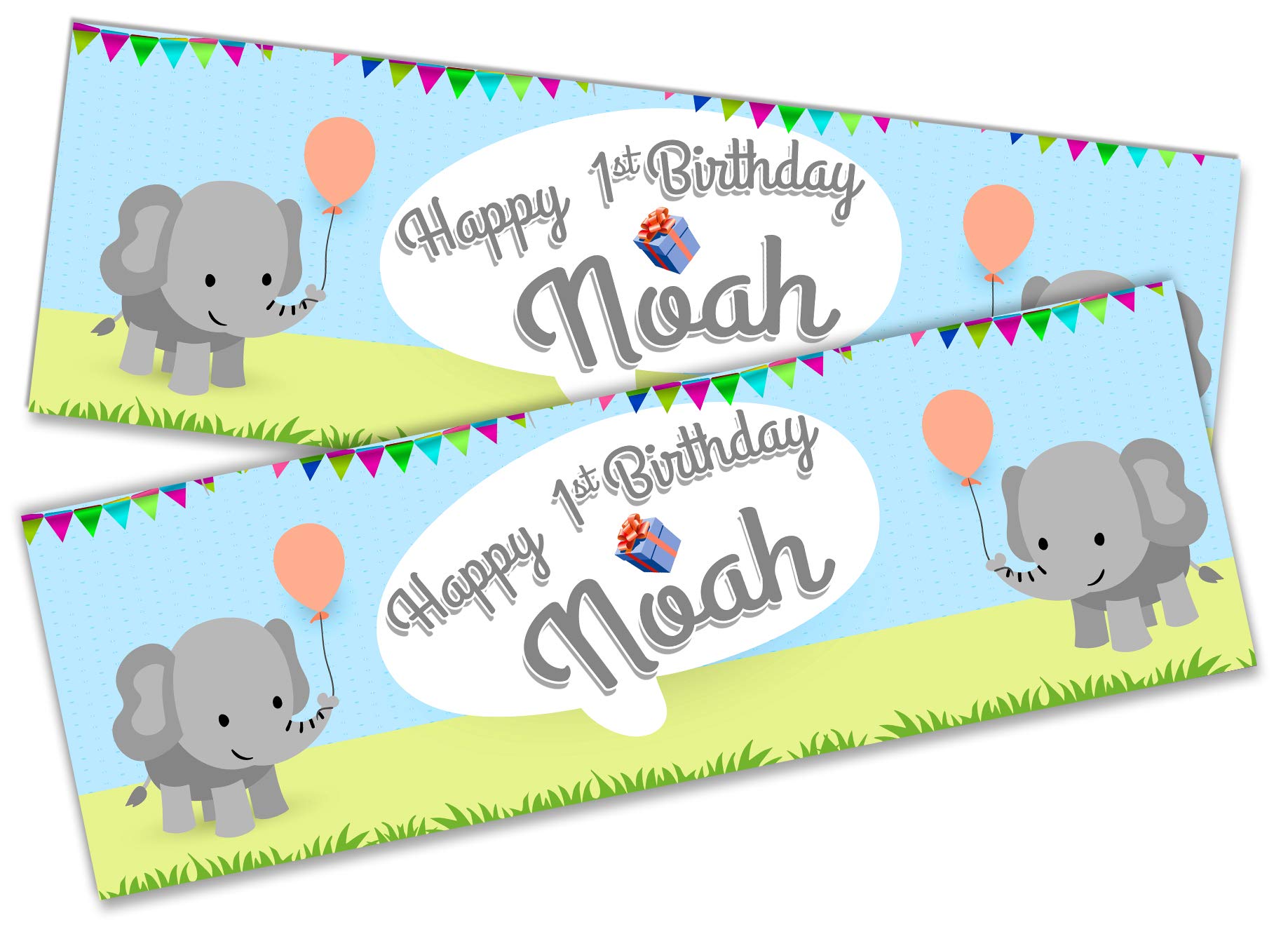 x2 Personalised Birthday Banner Elephant Children Kids Party Decoration Poster 1 (Small 3ft x 1ft)