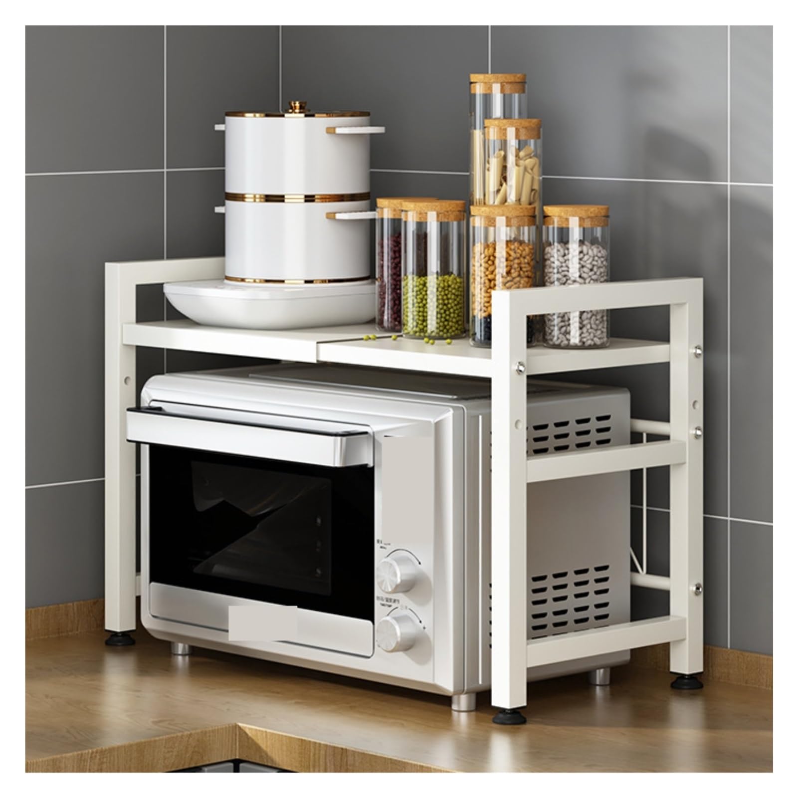 AZHKJKZH Microwave Rack Metal Microwave Rack Multifunctional Oven Kitchen Storage Counter Holder Kitchen Furniture(White)