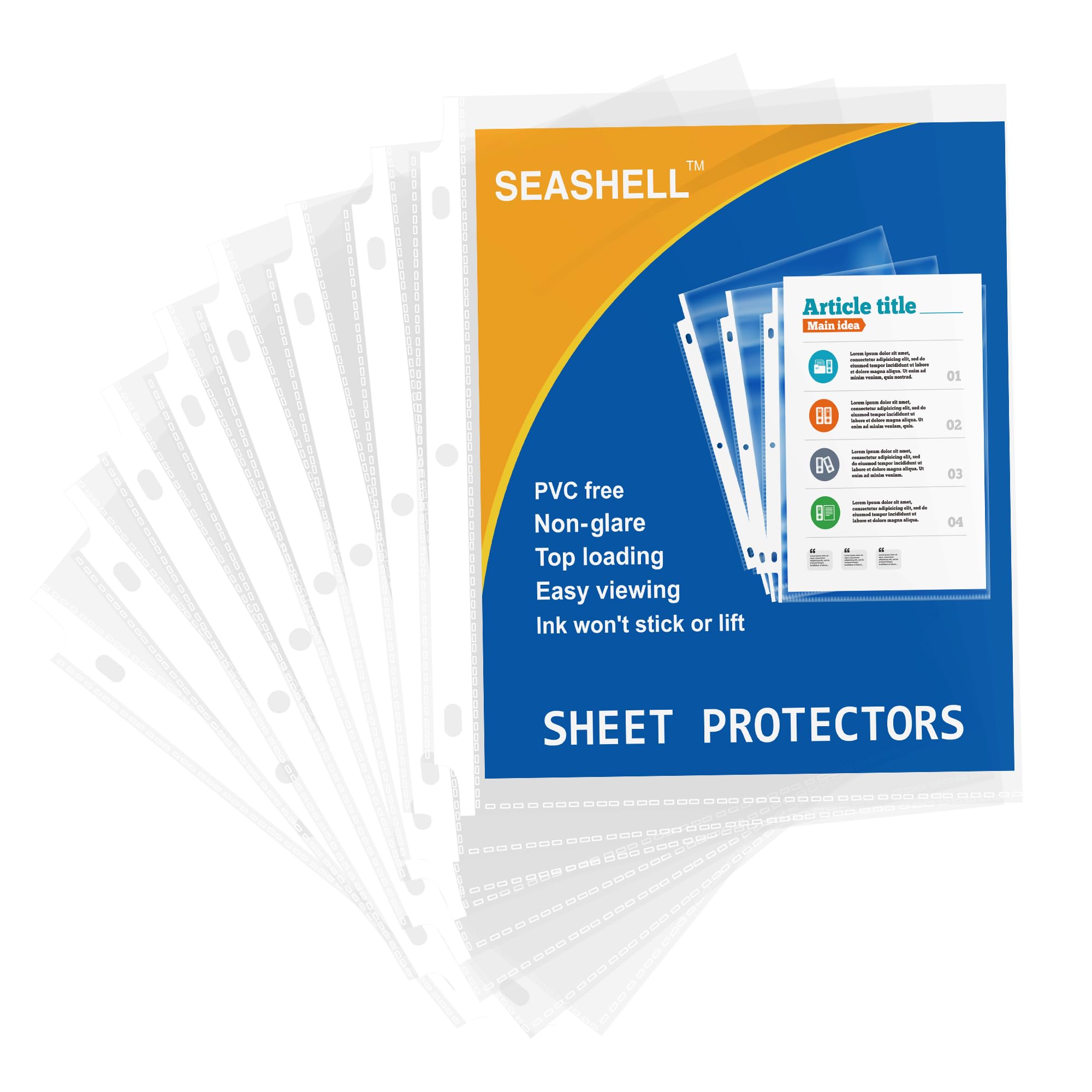 Seashell 100 protectores de hojas antirreflejos, protectores de páginas de plástico para carpeta de 3 anillas, tamaño carta, carga superior, 3 agujeros perforados, fundas de carpeta para papel de 8.5