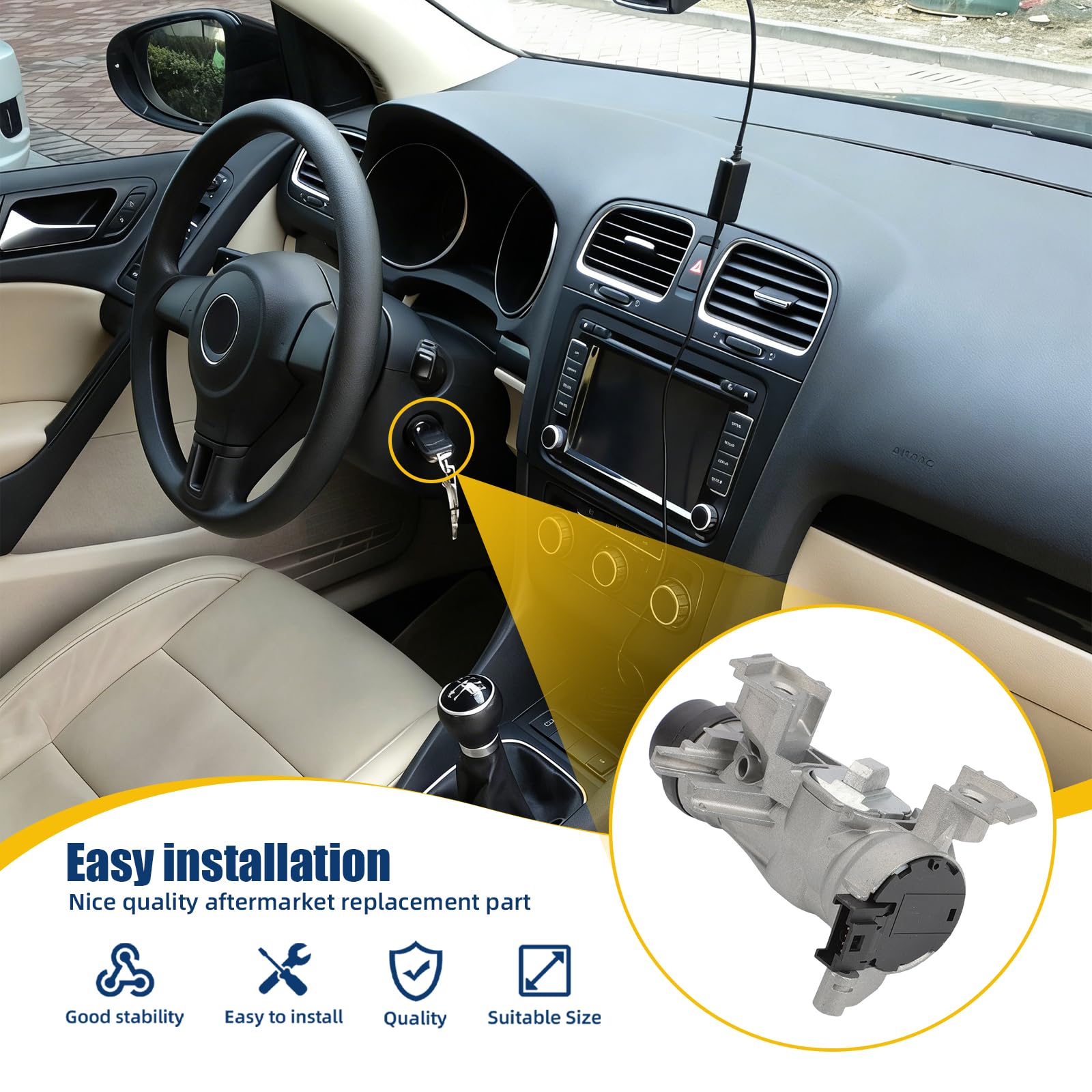 Interruptor de encendido + 1 llave de control remoto para A3 Q3 TT Seat Altea León Beetle Golf 5 Bloqueo de dirección Carcasa de bloqueo de dirección 1K0905851B 1K0905865