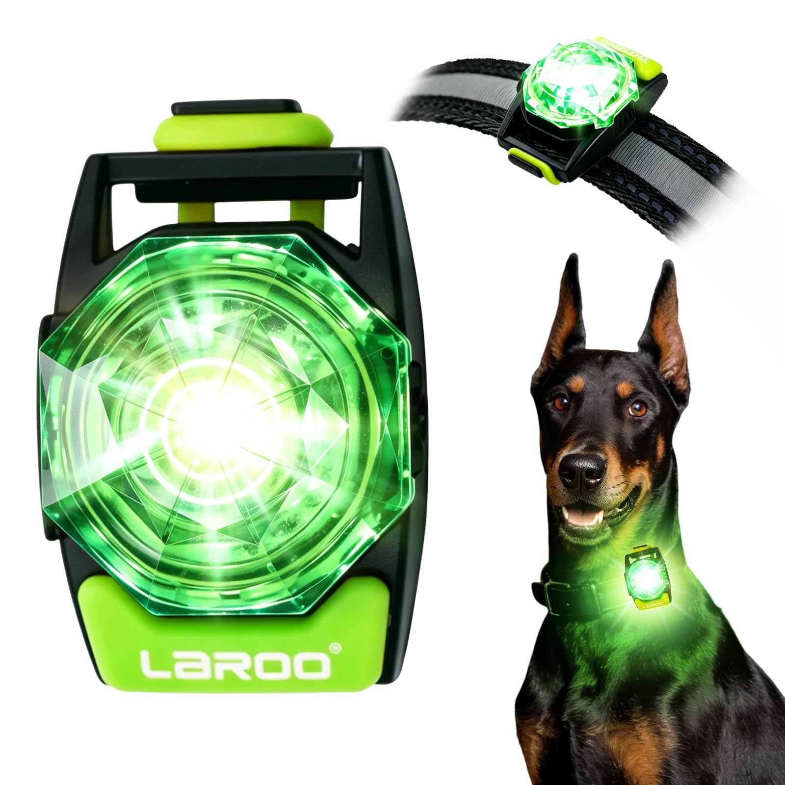 LaRoo Hund Sicherheitlicht für Nachtspaziergänge - Leuchtendes LED Halsband-Zubehör, Wasserdichtes Silikon, Klettverschluss für Hundeleine/Geschirr, Haustier für Outdoor-Aktivitäten