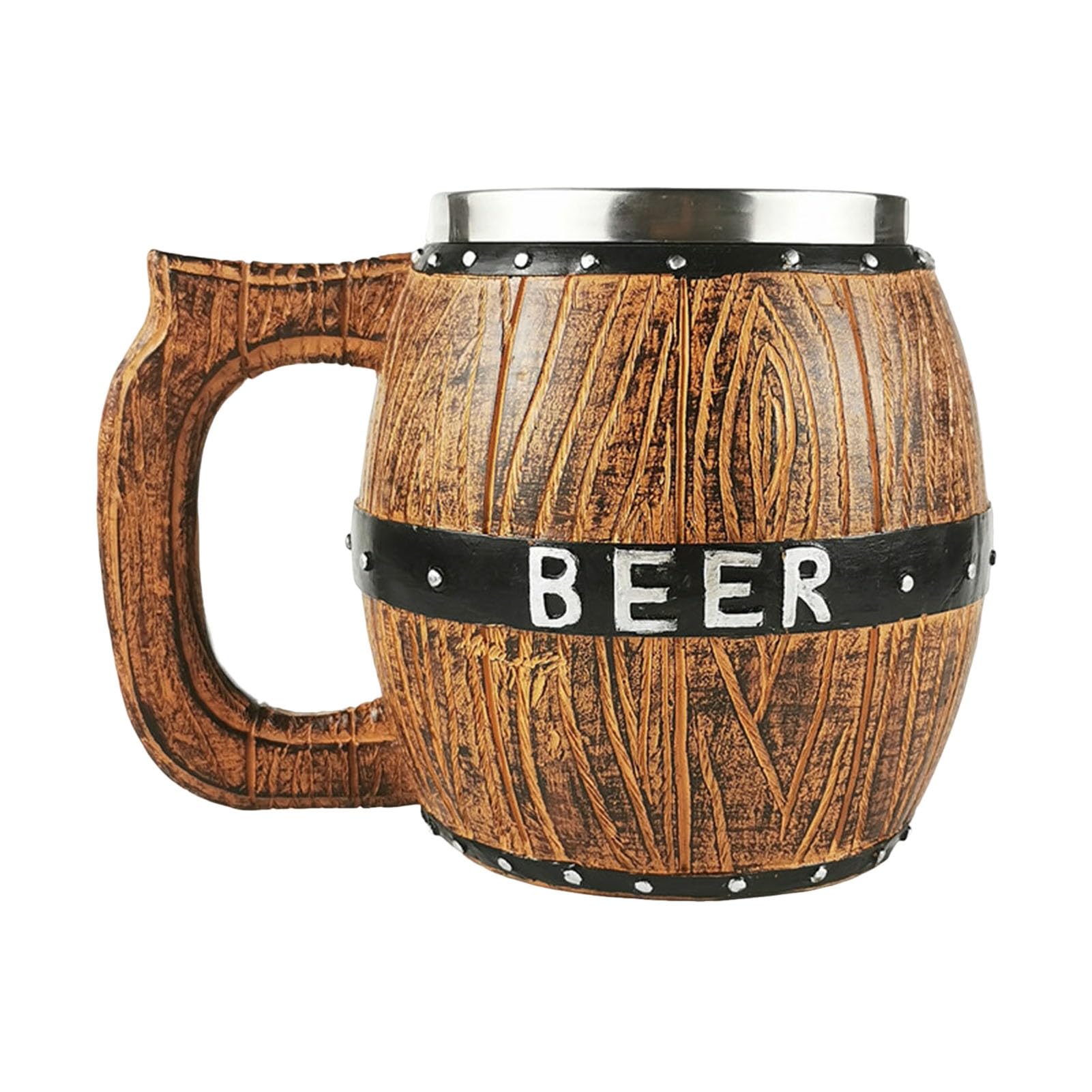 matumou Stainless Steel Beer Mug, Barrel Design Steins, Retro BEER Logo & Rivets, Large Capacity Tankard for Bars Parties Home
