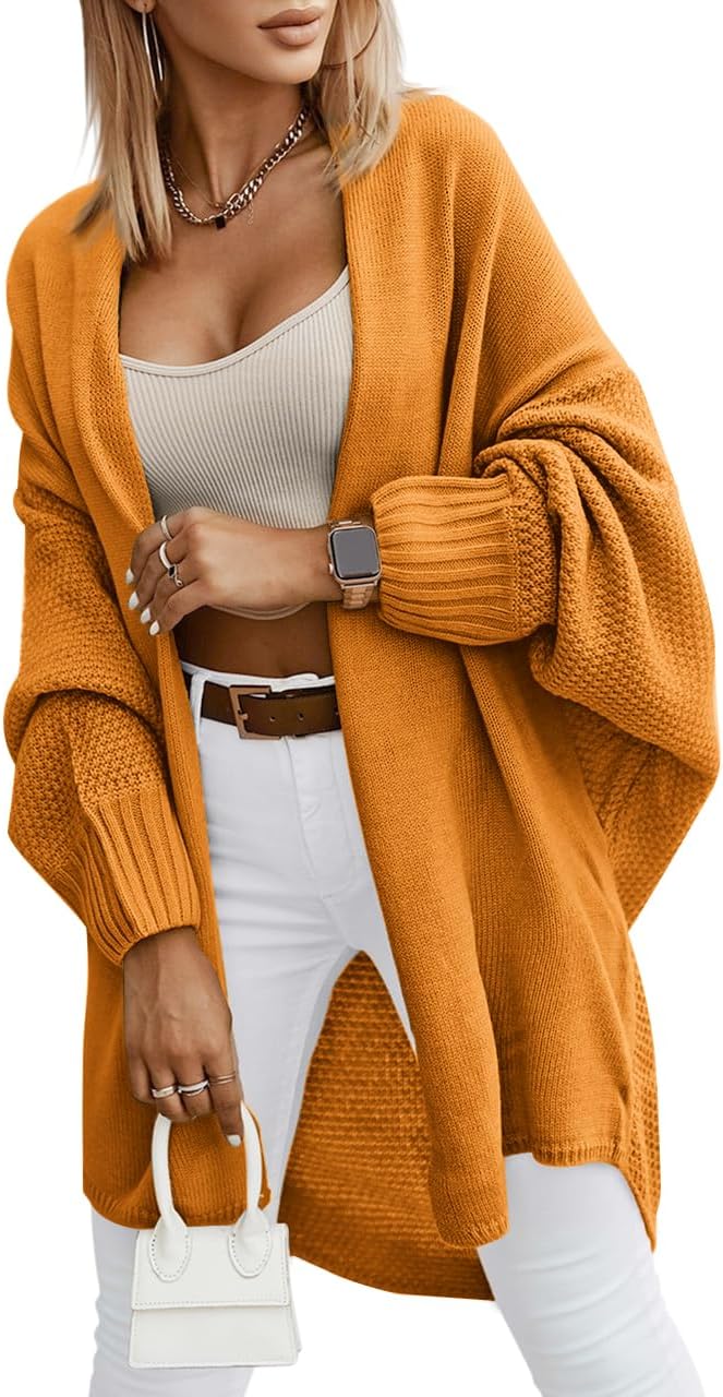 Miladusa Oversized Cardigans for Women Fall 2025 Trendy Open Front Batwing Sleeve Long Cardigan Sweaters