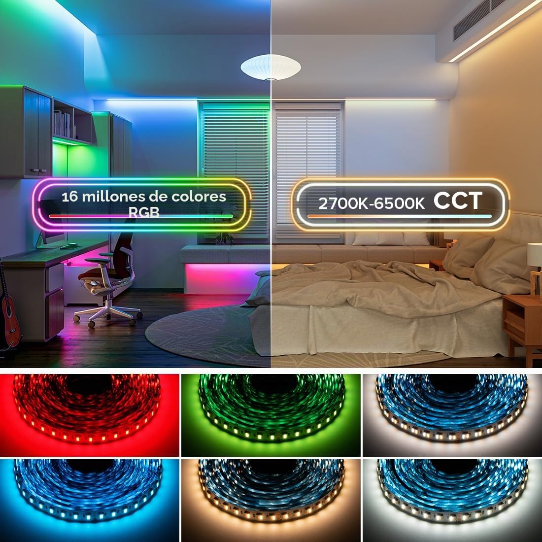SEZO 5050 RGBCCT tira de luz LED 5 en 1 RGB+Blanco Cálido 3000K-6000K 24V 5M 96LEDs/M IP65 Impermeable RGBW RGBWW Superbright led Tira LED para la Iluminación del Hogar y el Dormitorio