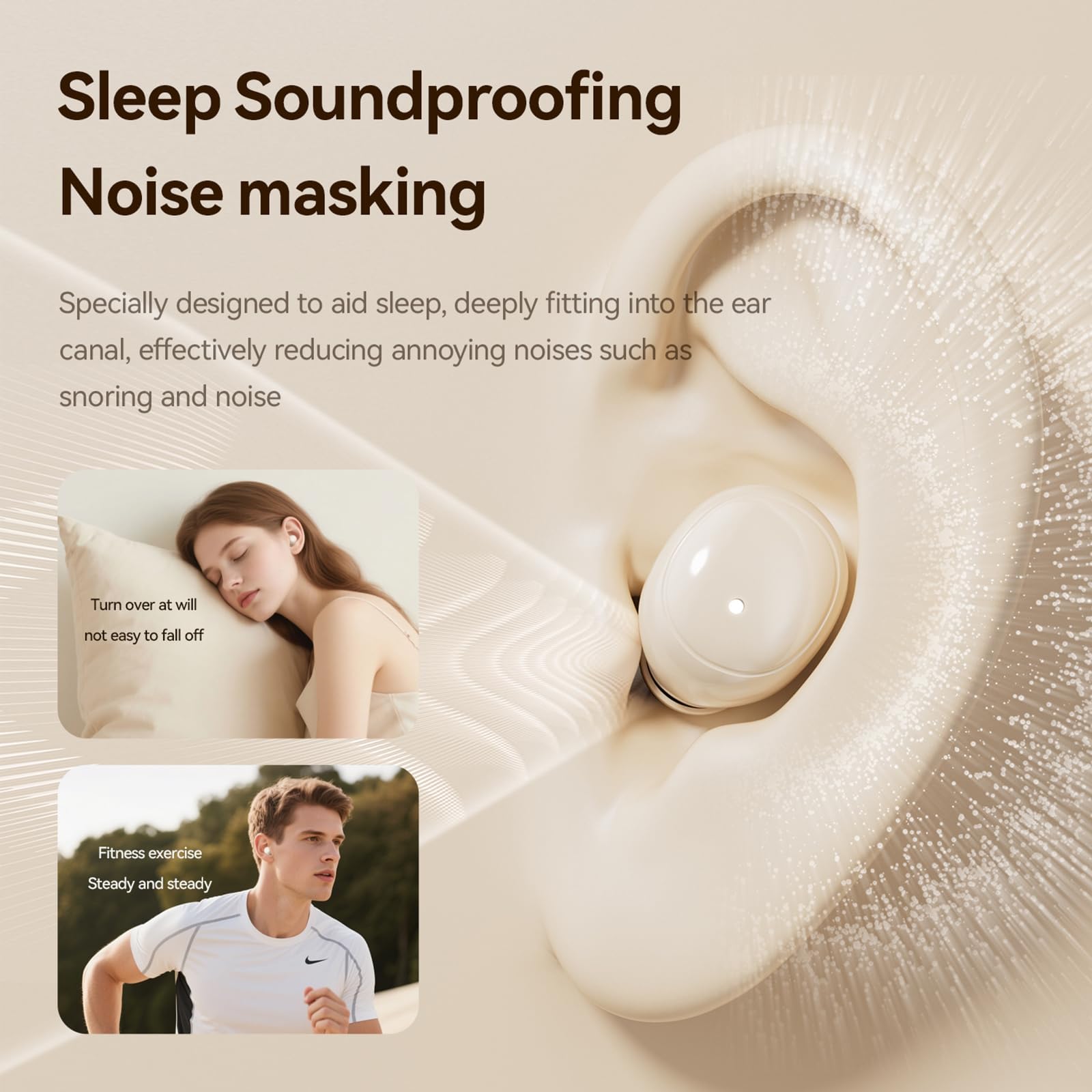 Paquete de 2 auriculares para dormir, auriculares Bluetooth con cancelación de ruido para personas que duermen de lado con funda de carga, pequeños auriculares inalámbricos invisibles para canales