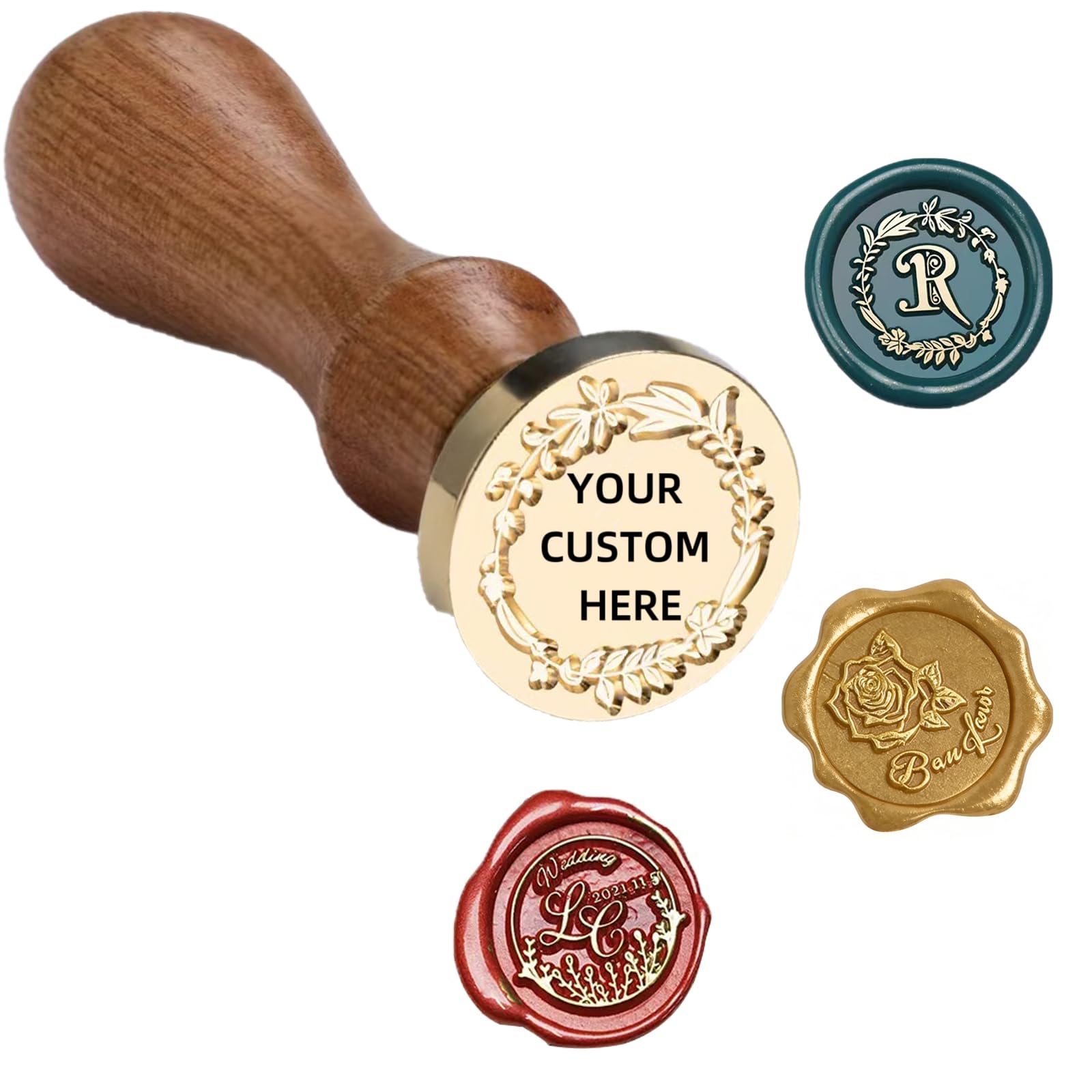 Personalised Brass Wax Seal Stamp Kit with Wooden Handle - Custom Press Design for Wedding Invitations, Envelope Sealing & Gift Wrapping