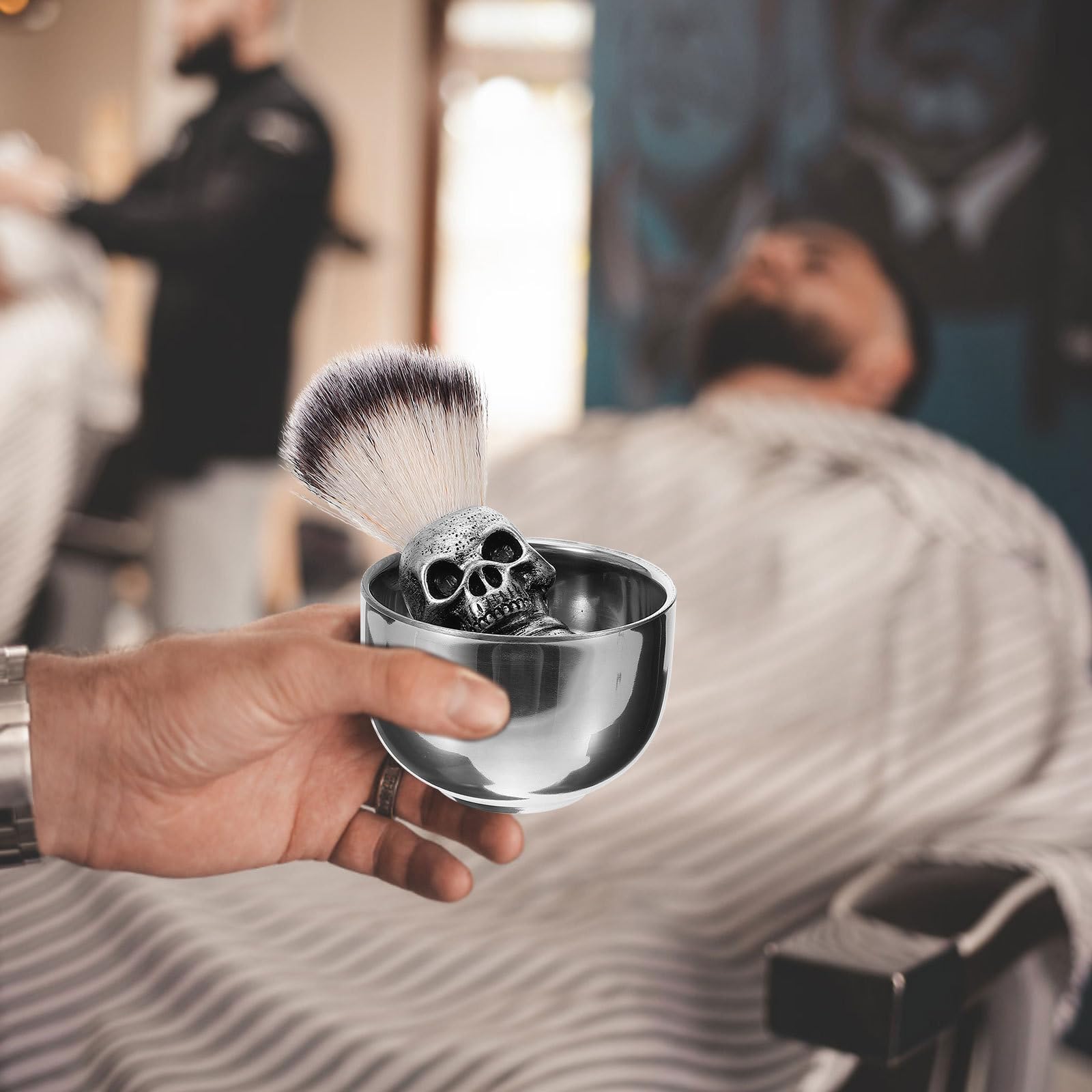 Mobestech 5 Set Kit Rasatura Uomo con Pennello da Barba in Acciaio Inossidabile e Ciotola, Pratico senza Sforzo per Salone di Parrucchiere e Barber Shop