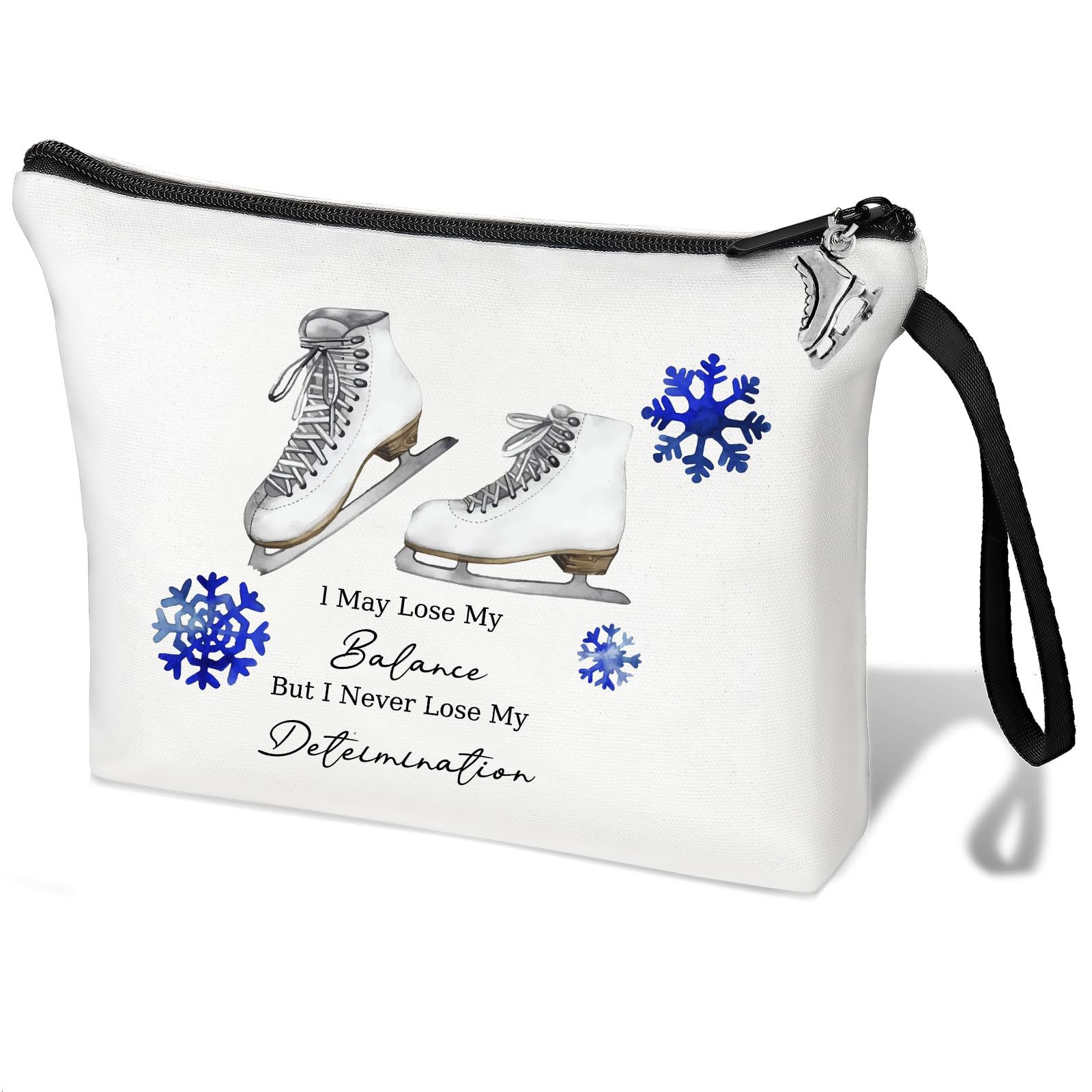 LANJUIce Skating Gifts for Girls Figure Skating Gift Ice Skating Makeup Bag Ice Skate Cosmetic Bag Make up Zipper Pouch Bag (white Ice Skating Gifts)