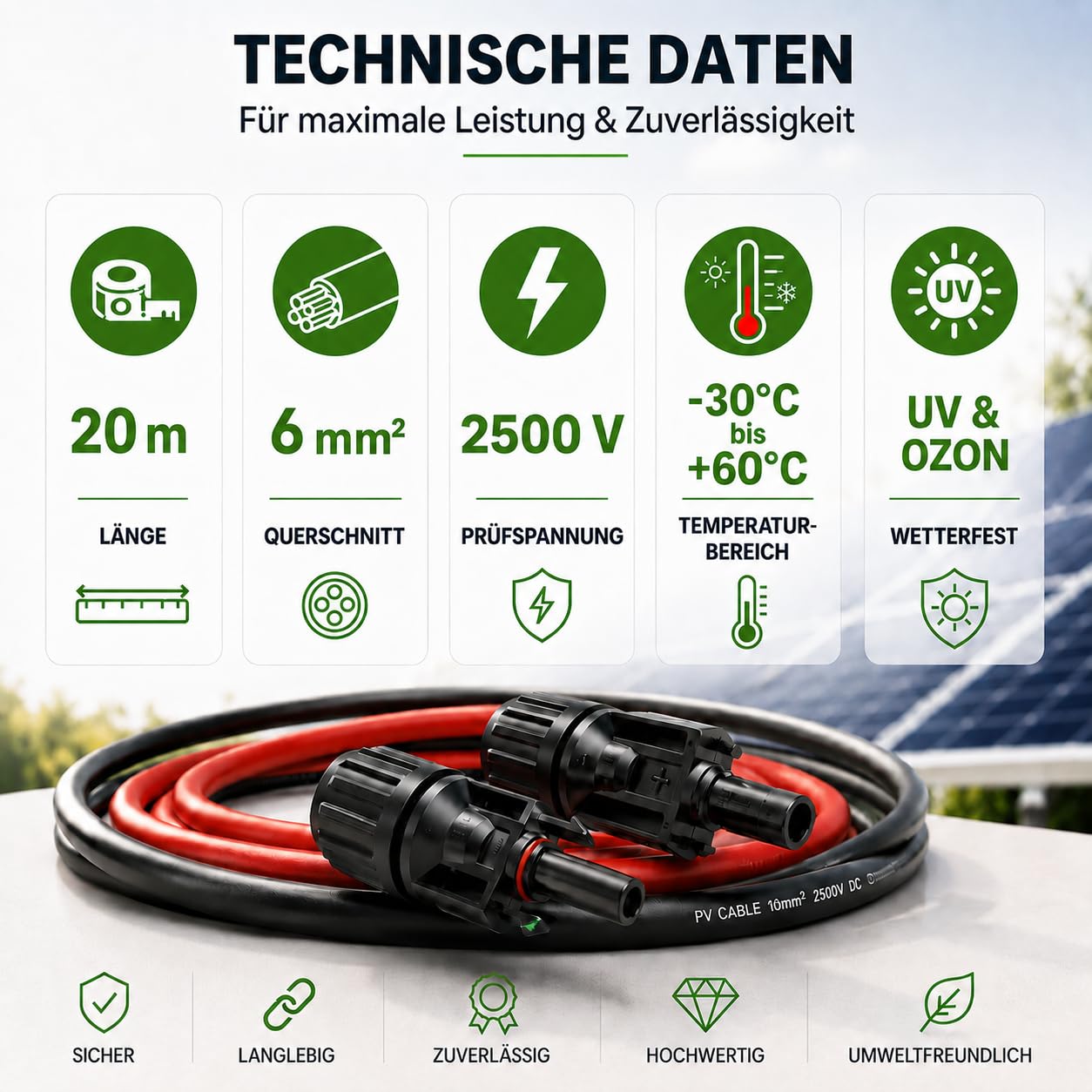 Offgridtec 20 m 6 mm² profesjonalny kabel połączeniowy, moduł solarny MC4 do regulatora ładowania solarnego