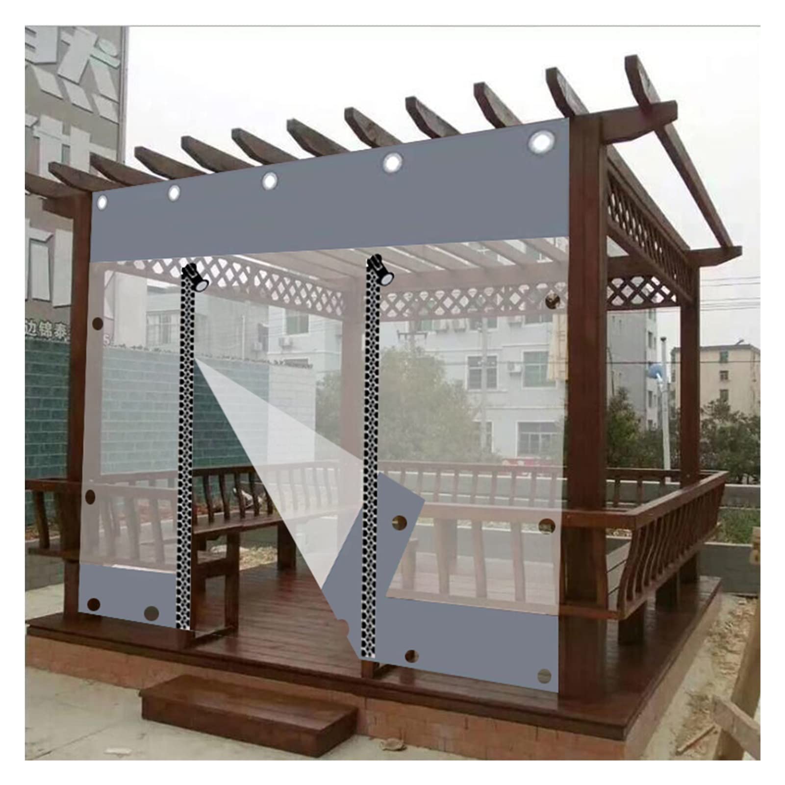 Panneaux latéraux en bâche étanche grise pour fermer une pergola extérieure