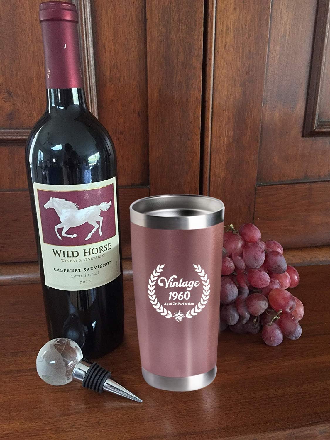 Review 1960 60th Birthday for Women or Men 20 oz Wine Tumbler Stainless Steel Double Wall Insulated for Her or Him Husband Wife Mom Dad Vintage Aged to Perfection with Lid