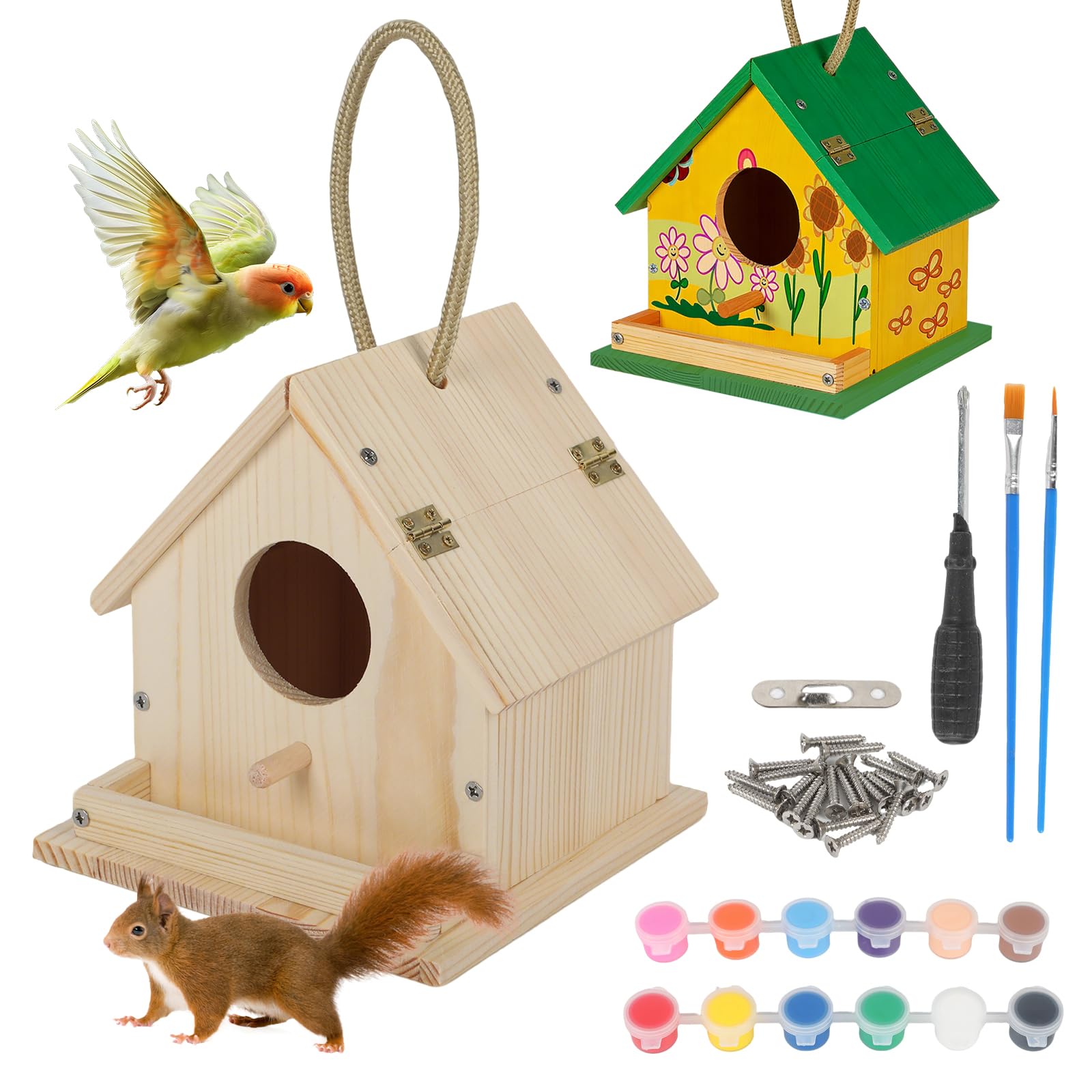 Wooden Bird Houses,DIY Bird House Kits,Birds Box Arts and Crafts Hanging Birdhouse for Garden Yard Decor Gifts,Garden Bird Nest Box for Small Wild Birds