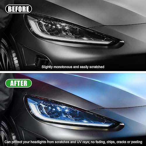 Vista 29 de Película de tinte para automóvil de 12 y 48 pulgadas, faros delanteros brillantes de camaleón, luces traseras antiniebla con apretar y cortar, rollo