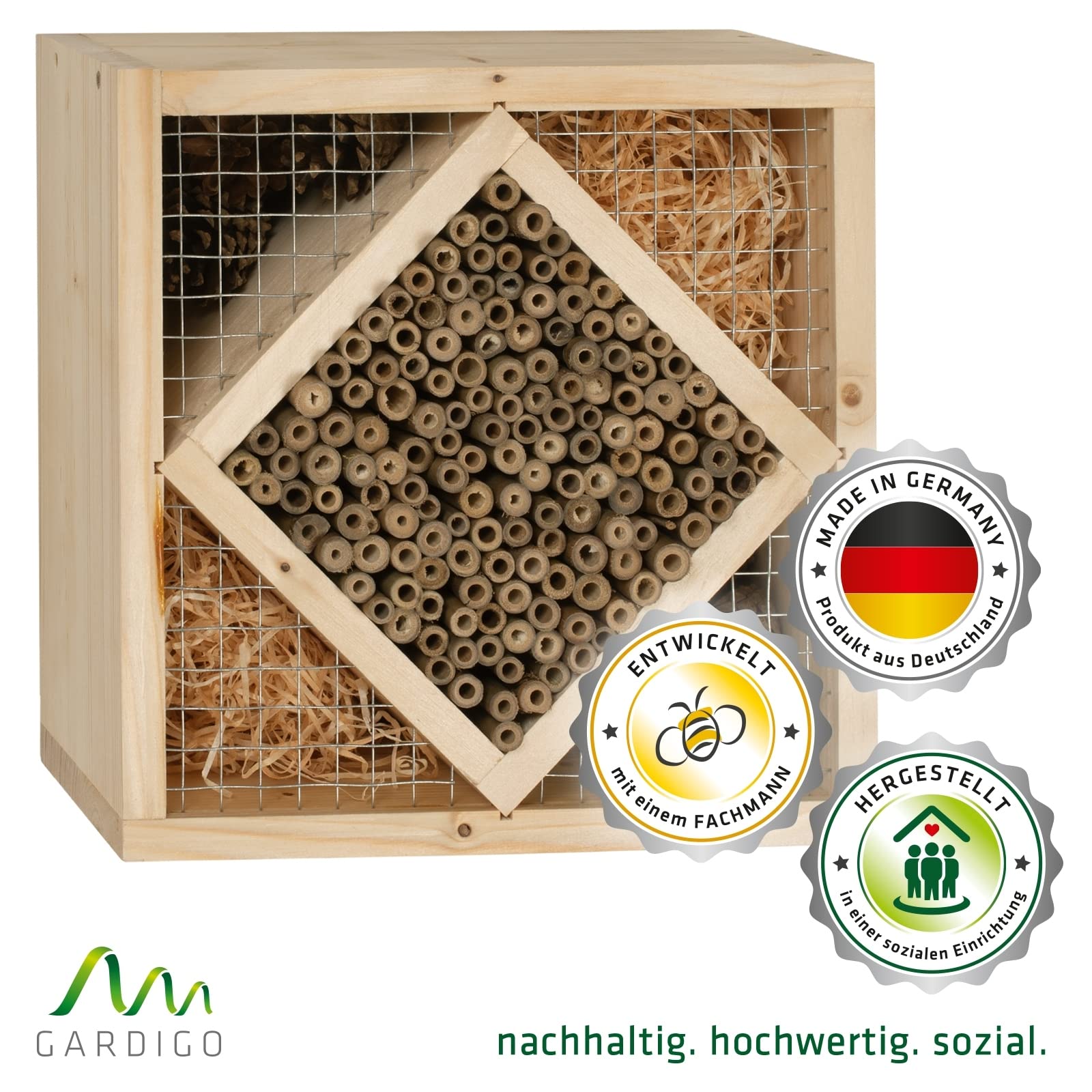 Zestaw Gardigo Hotel dla owadów Made in Germany | Zestaw do majsterkowania dla dzieci | Domek dla owadów, pomoc w zakładaniu gniazd dla pszczół, biedronek | 25 x 25 x 13 cm