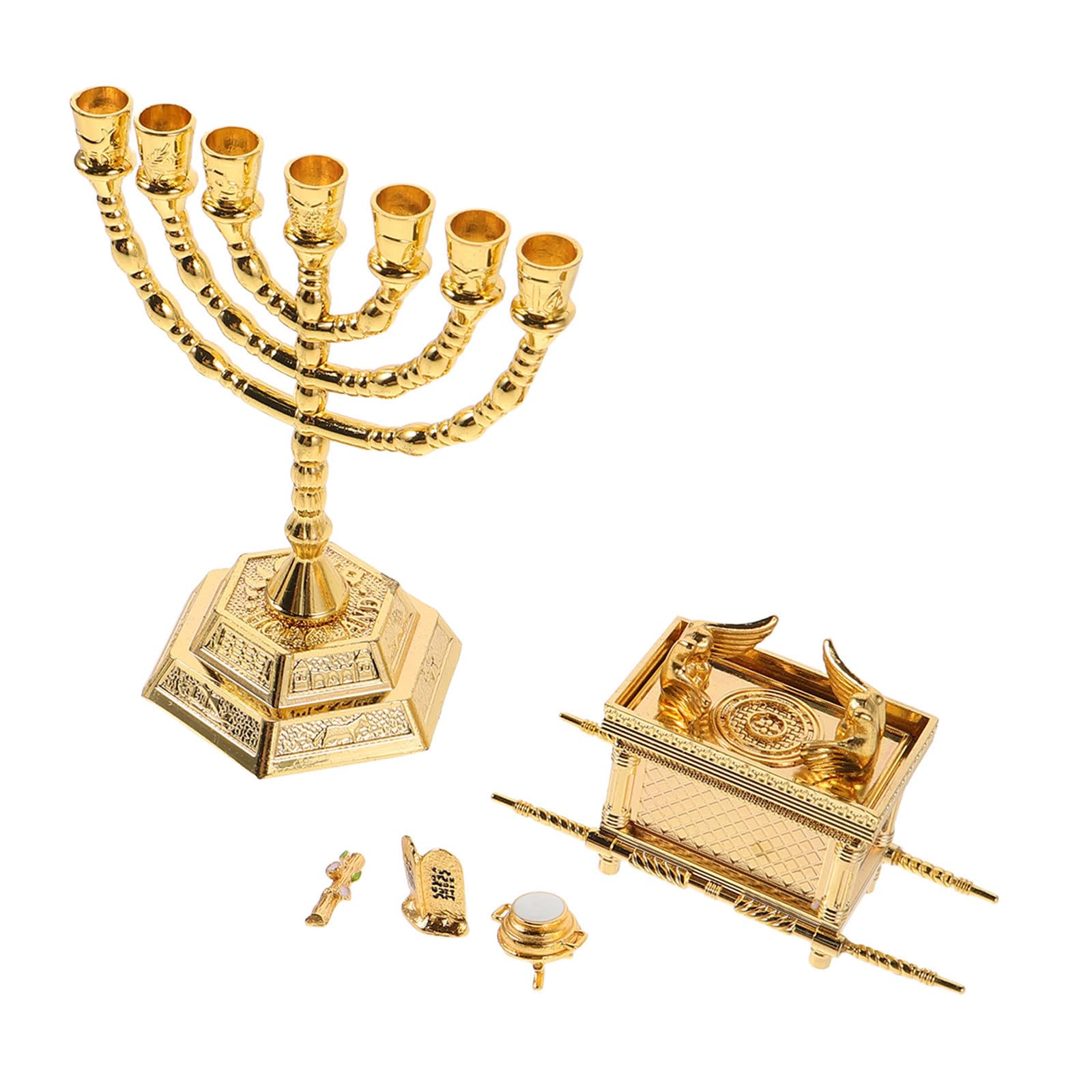 HANABASS 1 Satz Zinklegierung Menora Kerzenhalter als Religiöse Skulptur mit Goldfarbener Oberfläche Verschleißfest und Historisch Genau für Wohn und Gebetsräume