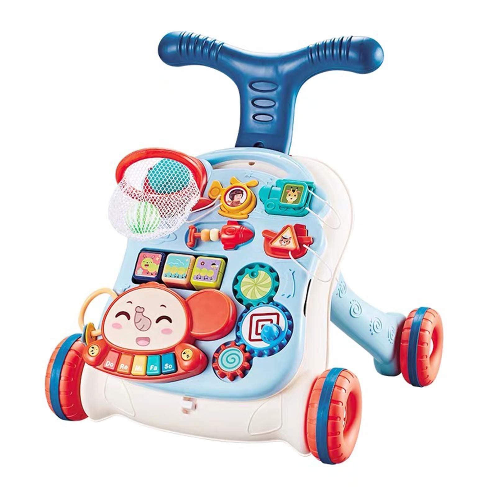 Baby Walker 3in1 Sit-to-Stand Learning Walker Kids Activity Center with Weight Gain Design Table Lights Music Phone Steering Wheel for Toddlers Boys Girls