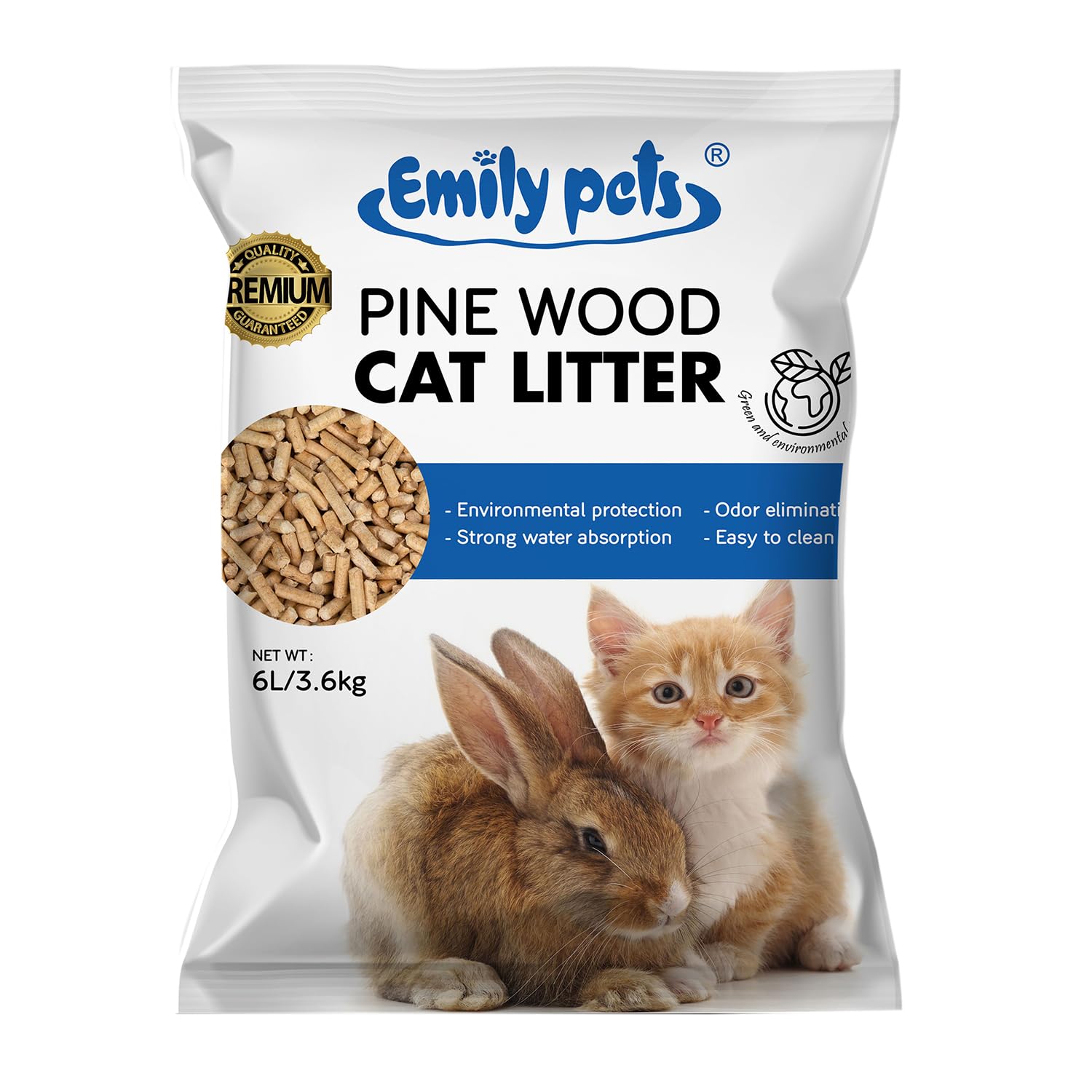 Emily Pets Natural Pine Wood Litter for Cat & Rabbit (3.6Kg-Pack1)