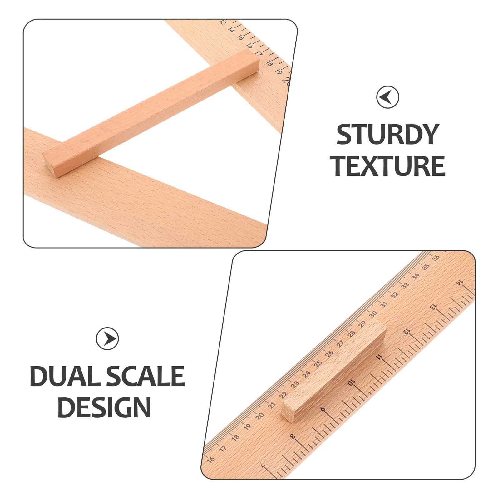 Gatuida Set 2 Pezzi Righello in Legno per Insegnanti, Righello Dritto 50 Cm e Squadra Angolare, Strumento di Misurazione Scolastico Preciso per Studenti e Cucito in Classe