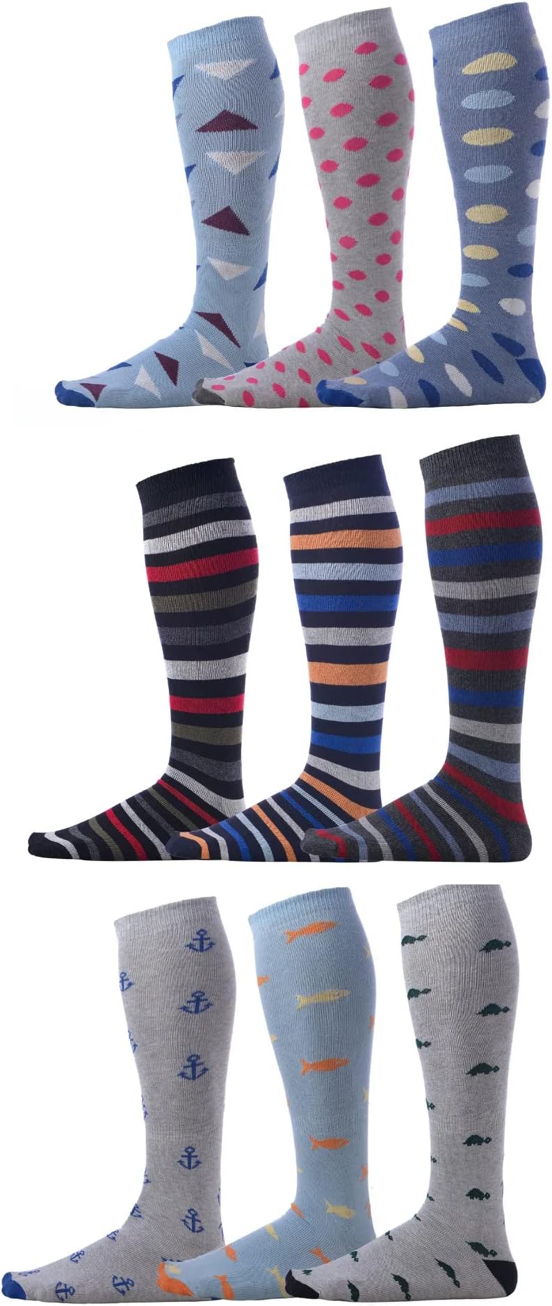 Pierre Henry Over the Calf Socks for Men (9 pairs) | Cotton Casual Dress Socks | Long Socks Stays up12+ hr| Size 7-11 |12-16