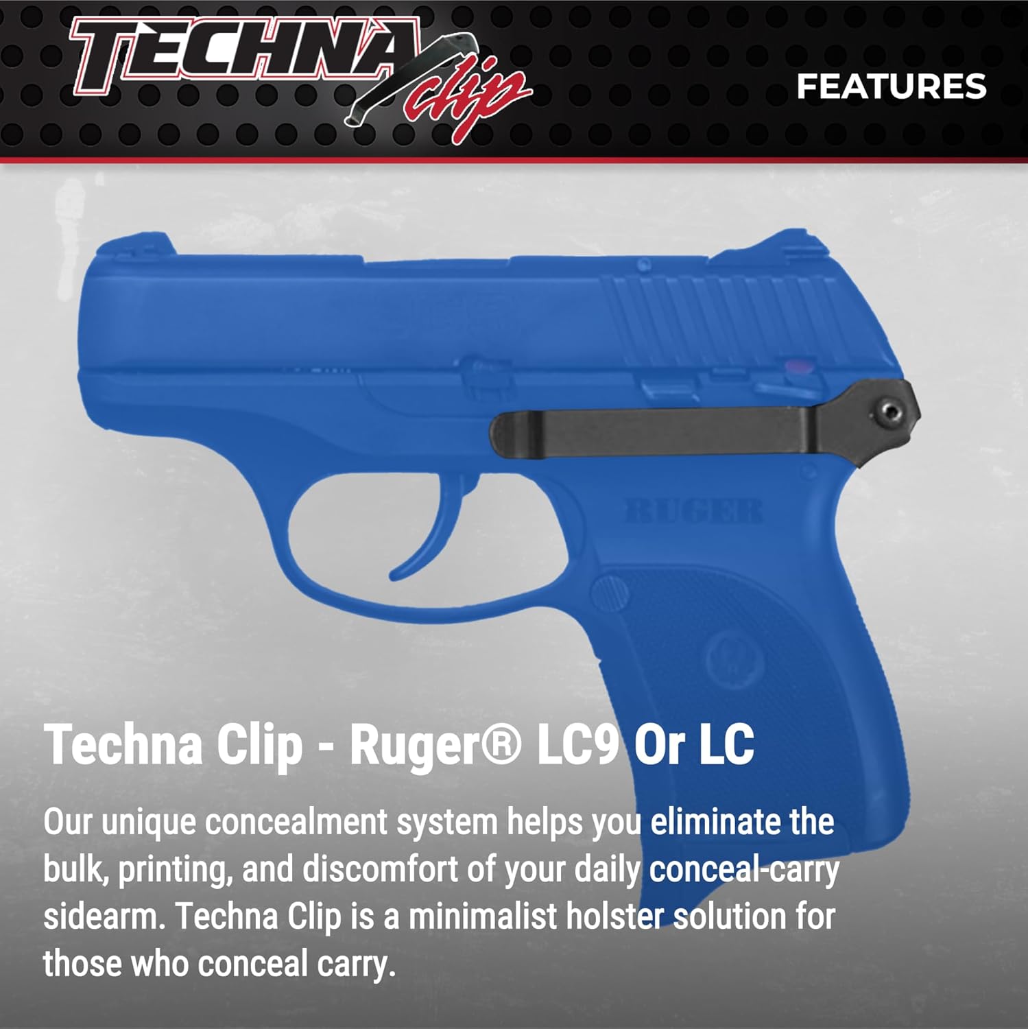 Techna Clip Concealment System for Ruger LC9 9mm Luger Pistols - Durable High-Carbon Spring Steel Gun Clip w/Teflon Coat 1500 - Left Side, Easy-to-Install Gun Holster Clip (Black)