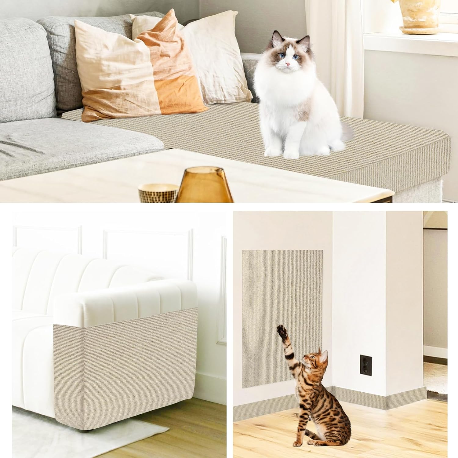 review Cat Scratch Mat Cat Scratch Couch Protector from Cats Scratching Self-Adhesive Cat Scratch Pad Furniture Couch Protector from Cat Claws for Indoor Wall(Beige, 15.8