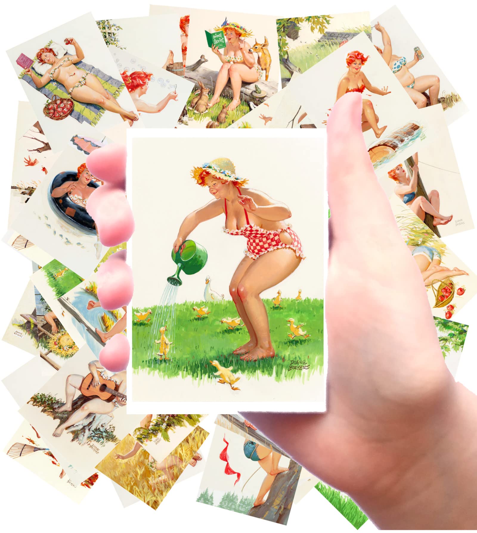 Large Stickers 24 pcs (2.5"x3.5" Each) Hilda Funny Curvy Sexy Pinup Girl Redhead Plus Size Model Girl Vintage FLONZ Ephemera for Craft and Scarpbooking