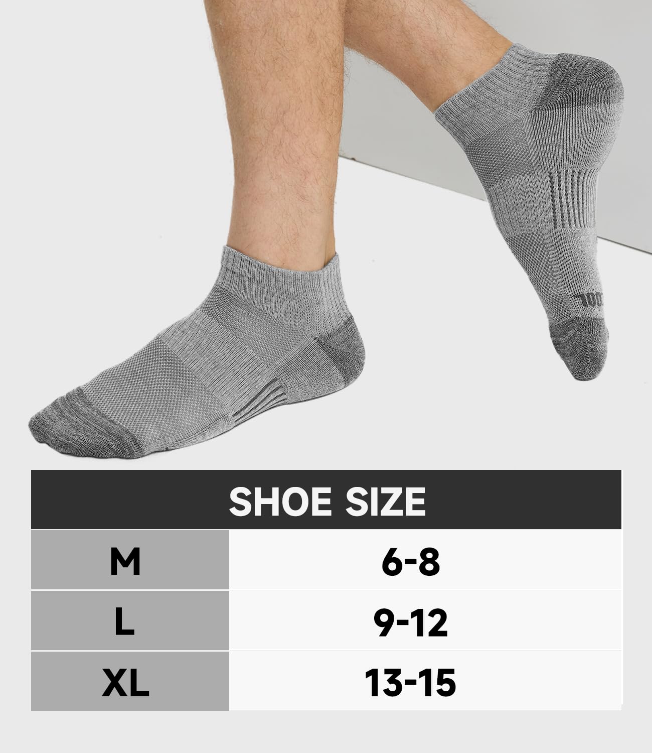 BAMBOO COOL Calcetines de tobillo para hombre, atléticos, de corte bajo, acolchados, absorben la humedad, calcetines para correr, soporte de arco transpirable, paquete de 6