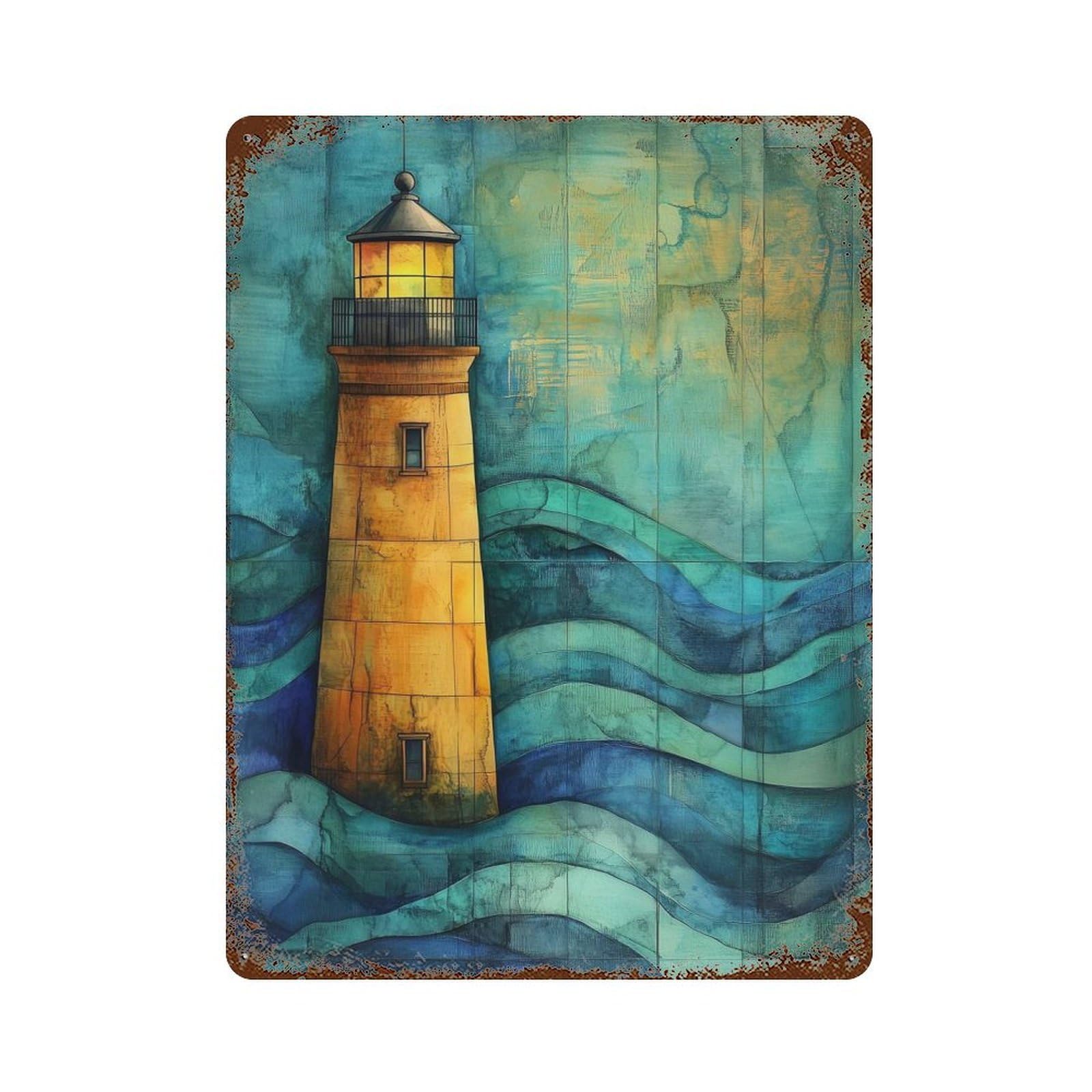 Lighthouse on The Sea Lighthouse over Abstract Sea Vintage Rust Metal Sign 15.7"x11.8", Ideal for Basement, Hobby Room And Garage Decor