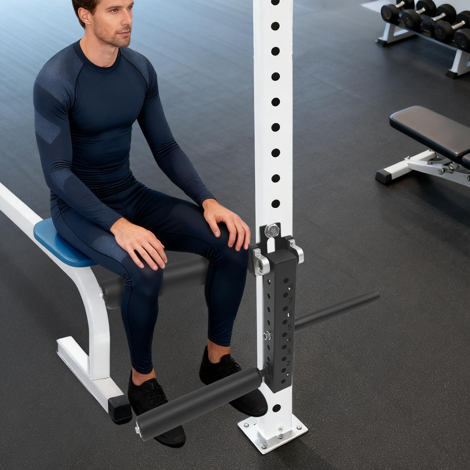Beinstrecker Beinbeuger Rack Aufsatz 120kg 50mm Stahl Höhenverstellbar | 8-stufig verstellbares Beintrainings-Zubehör aus Q235 Kohlenstoffstahl für effektives Home Gym Krafttraining.