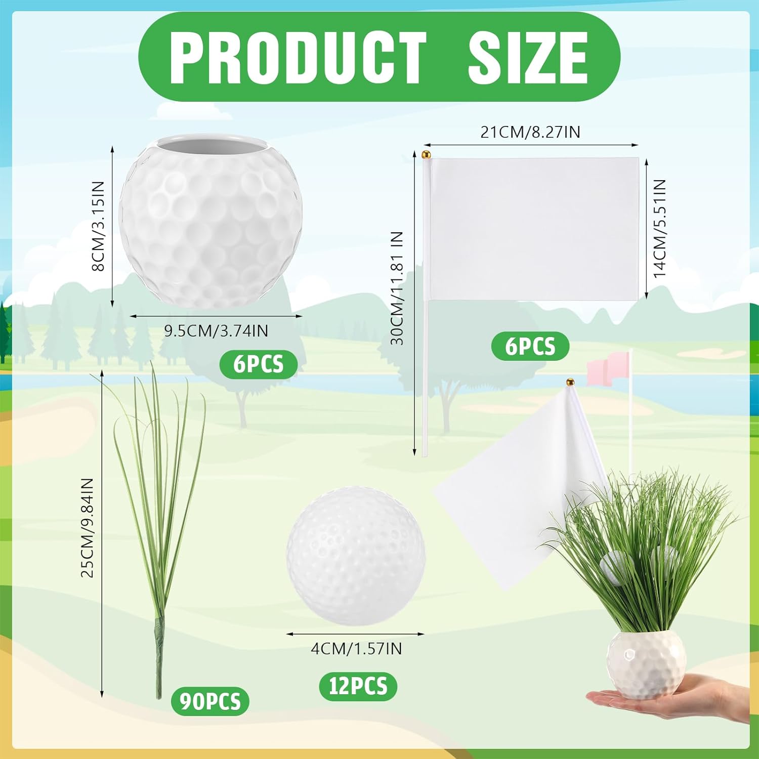 6 Set Golf Centerpieces Party Table Decorations Kit Includes Ceramic Golf Ball Planters 90 Artificial Grass Stems 12 Mini Balls 6 Flags for Sport Themed Party Supplies Rugby Favors
