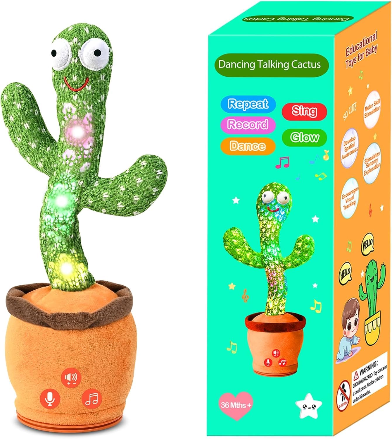 SSnDdm Dancing Talking Cactus Toy for Baby Toddler, Boys Girls Gifts, Singing Mimicking Cactus Recording Repeating What You Say, 120 English Songs, Cactus That Talks Back