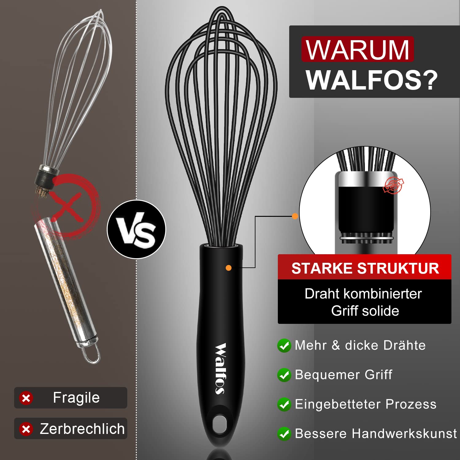 Fruste Da Cucina In Silicone Walfos - Set 3 Pezzi (21, 23, 28cm), Anti-Graffio - Foto 6