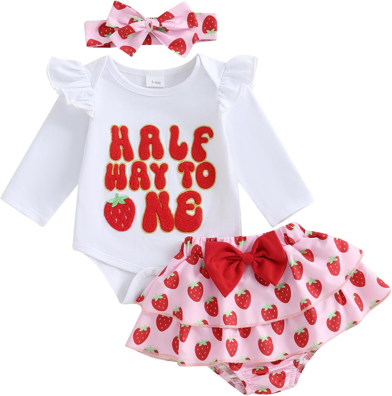 Baby Girl Half Birthday Outfit Half Way To One Short Sleeve Romper Ribbed Ruffle Shorts Headband 1/2 Birthday