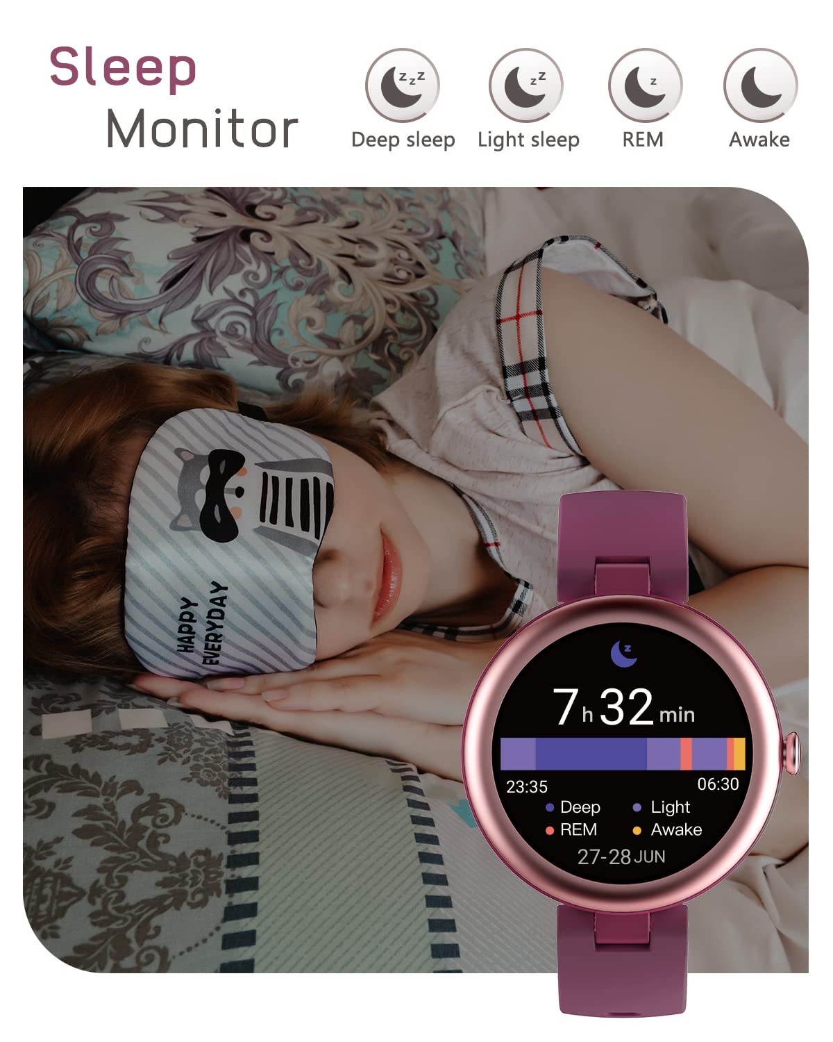 Lynn Montre Connectée Femme Petite Cadran 1.09 Pouce Ronde Elegante Sport Waterproof Frequence Cardiaque SpO2 Fond d Écran Personnalisé Compatible iPhone Samsung Xiaomi Huawei Violet