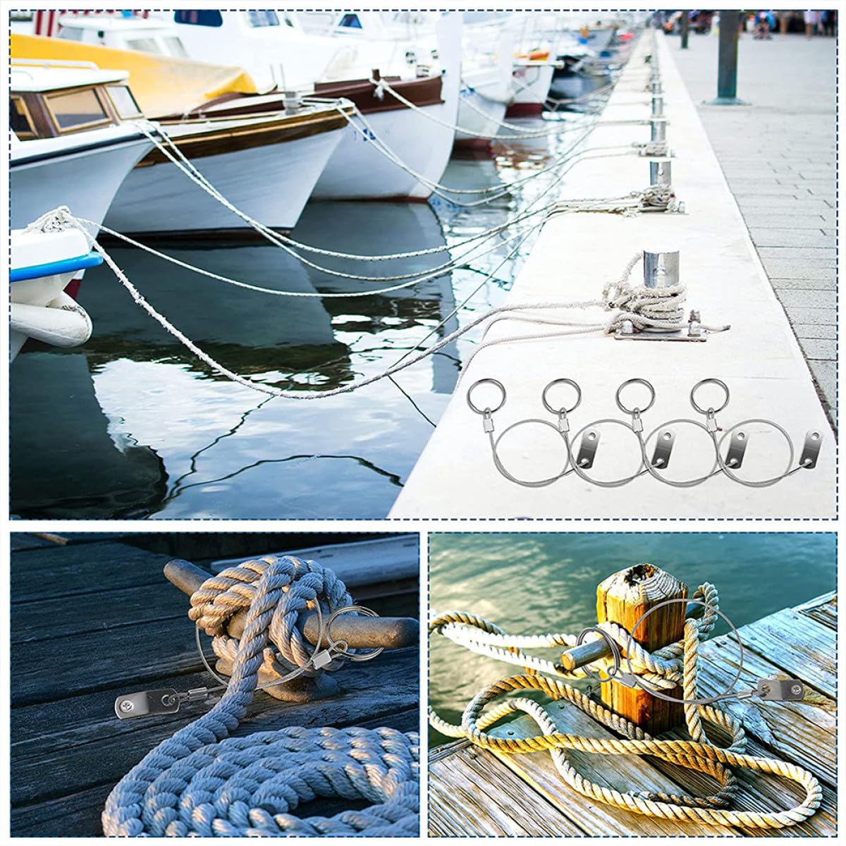 Pin de Sujeción Anticaída de Acero Inoxidable para Barco, Cable con Anilla de Liberación Rápida, 4 Piezas, Accesorios Náuticos Resistentes para Seguridad y Amarre en Navegación